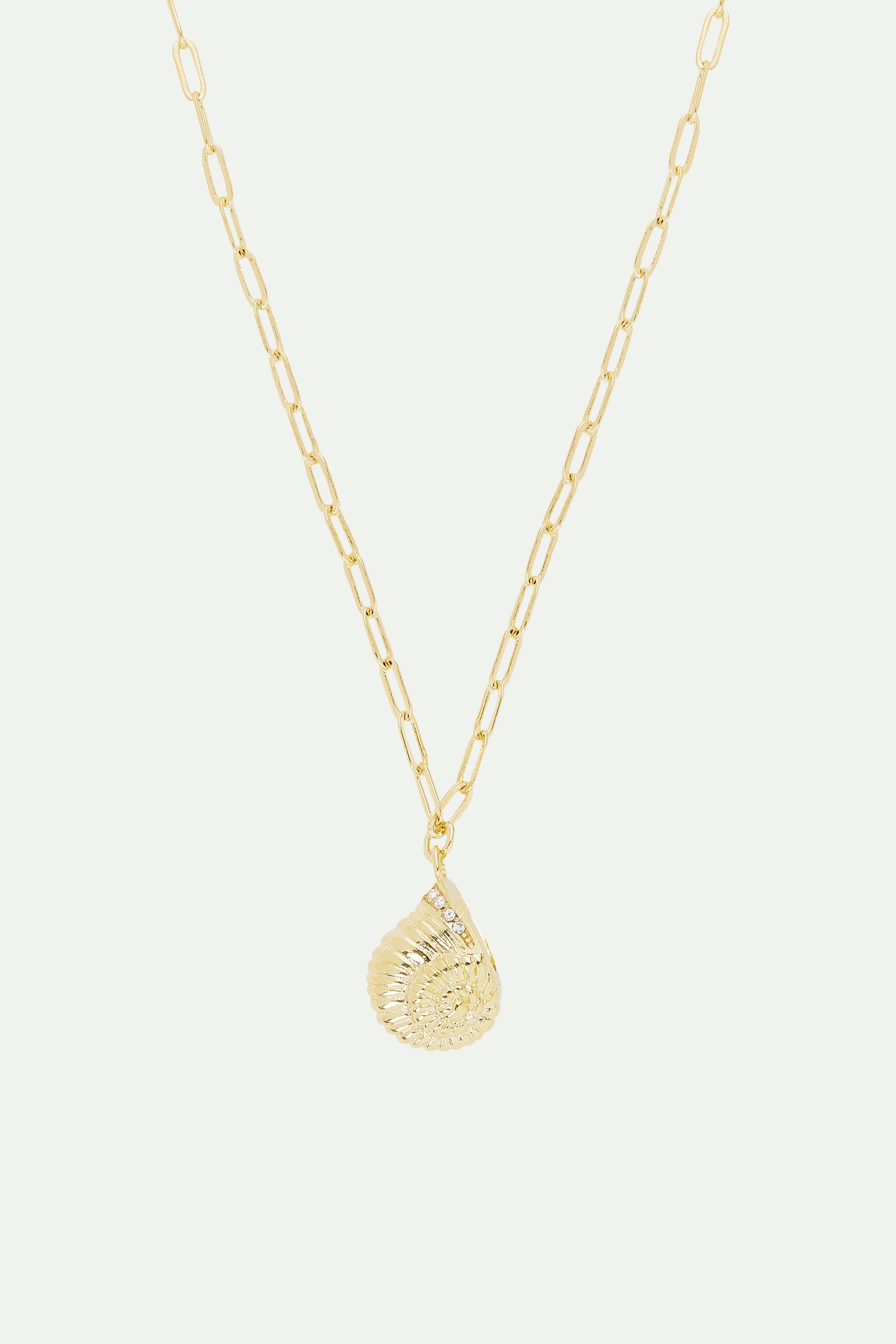 Golden snail and rectangle link chain necklace