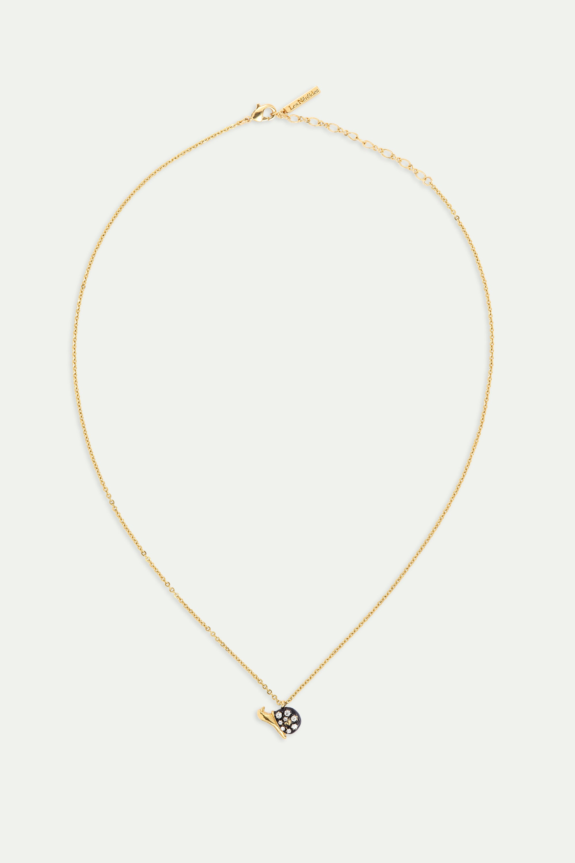 Collier pendentif escargot noir et doré, cristaux