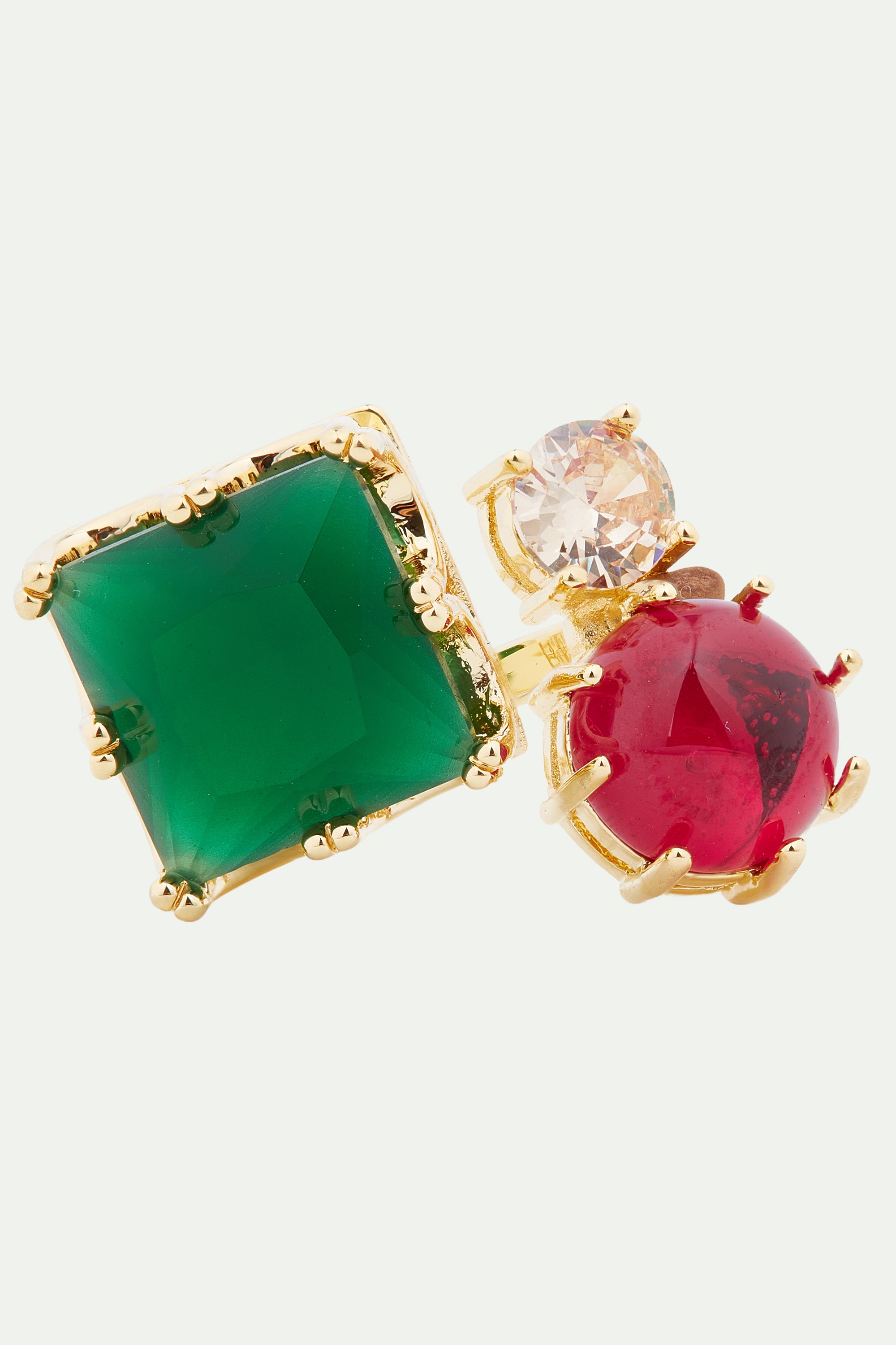 Green and red stones you and me ajustable ring