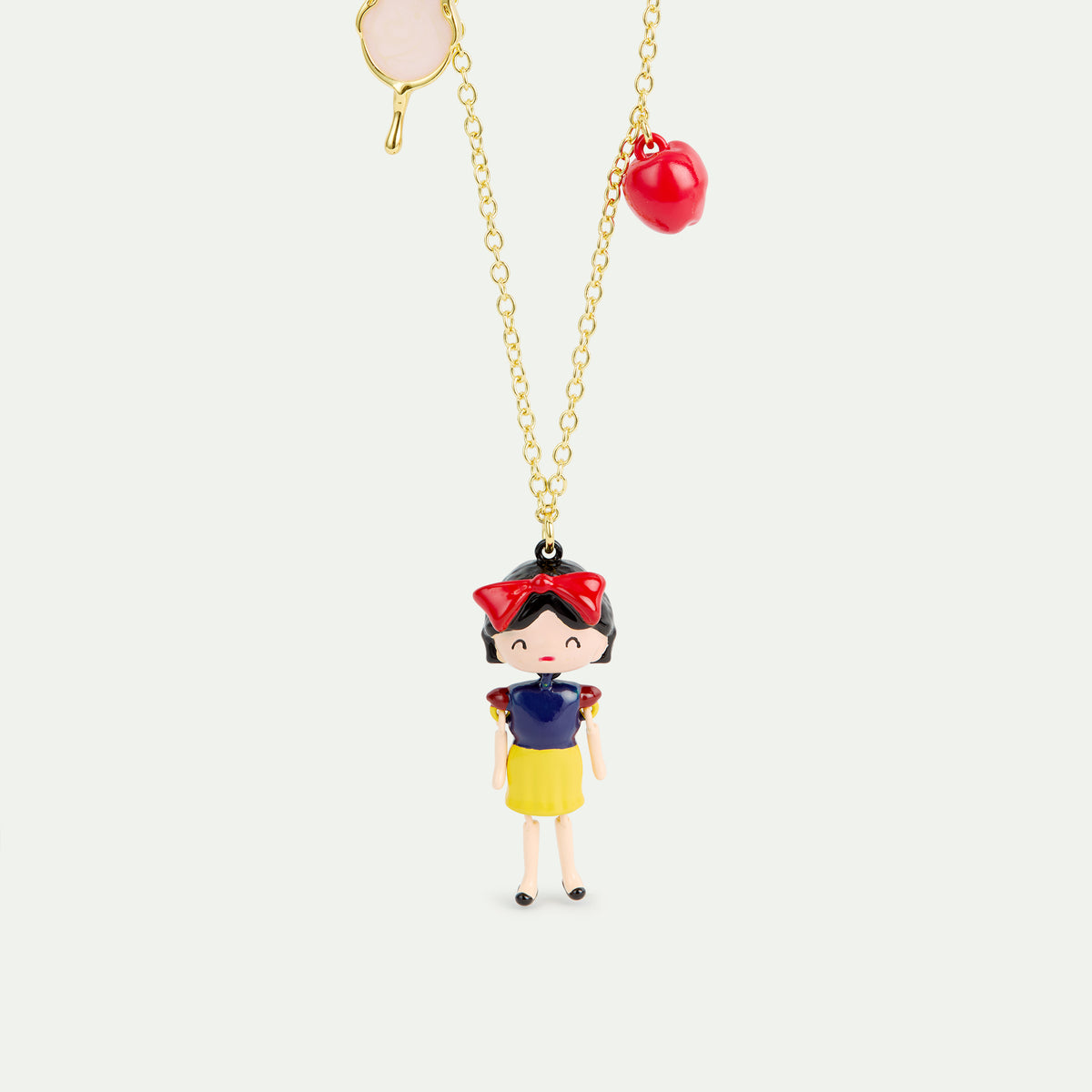 Snow White, apple and mirror pendant necklace