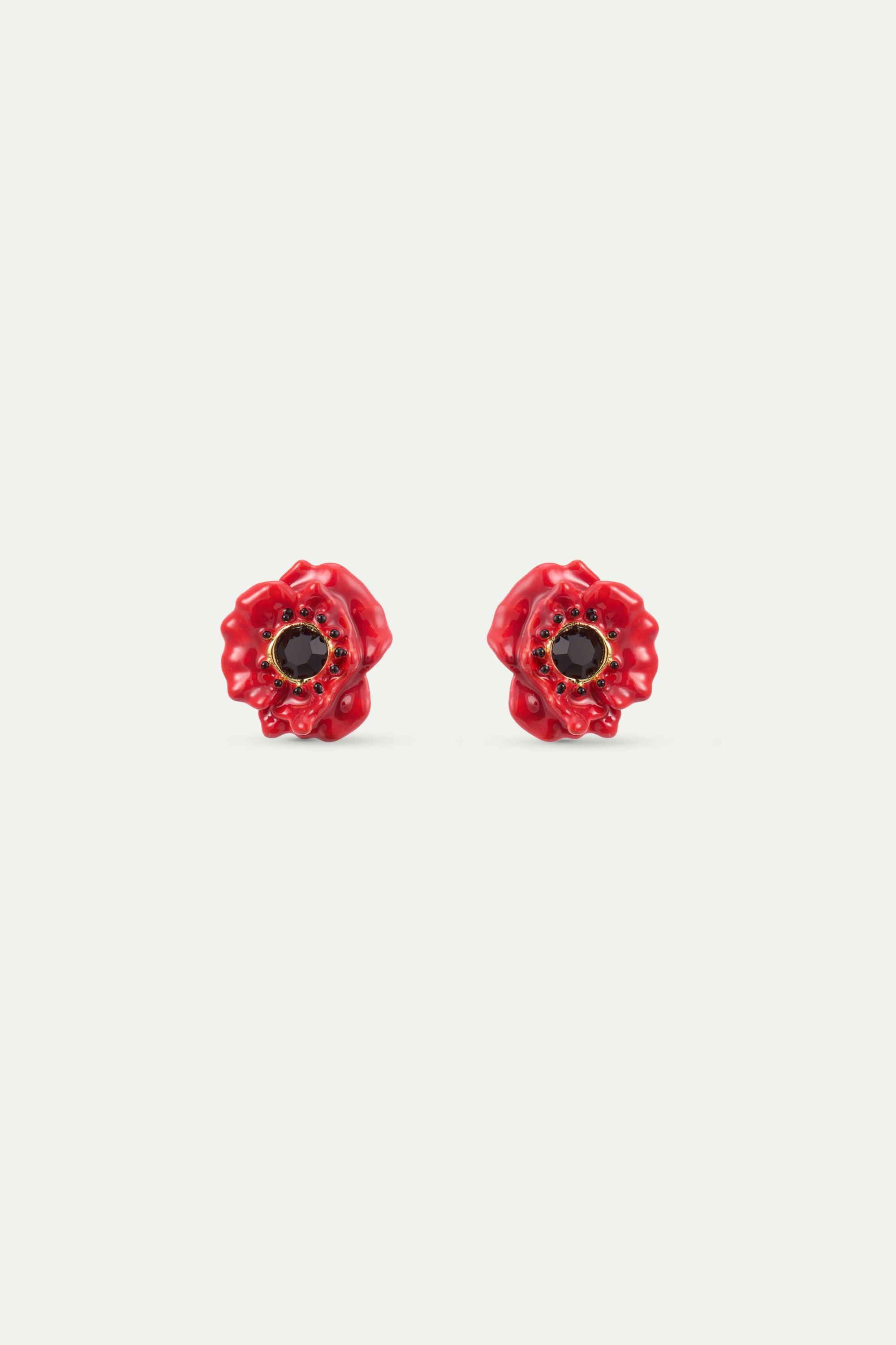 Boucles d’oreilles tiges coquelicot rouge et cristal noir