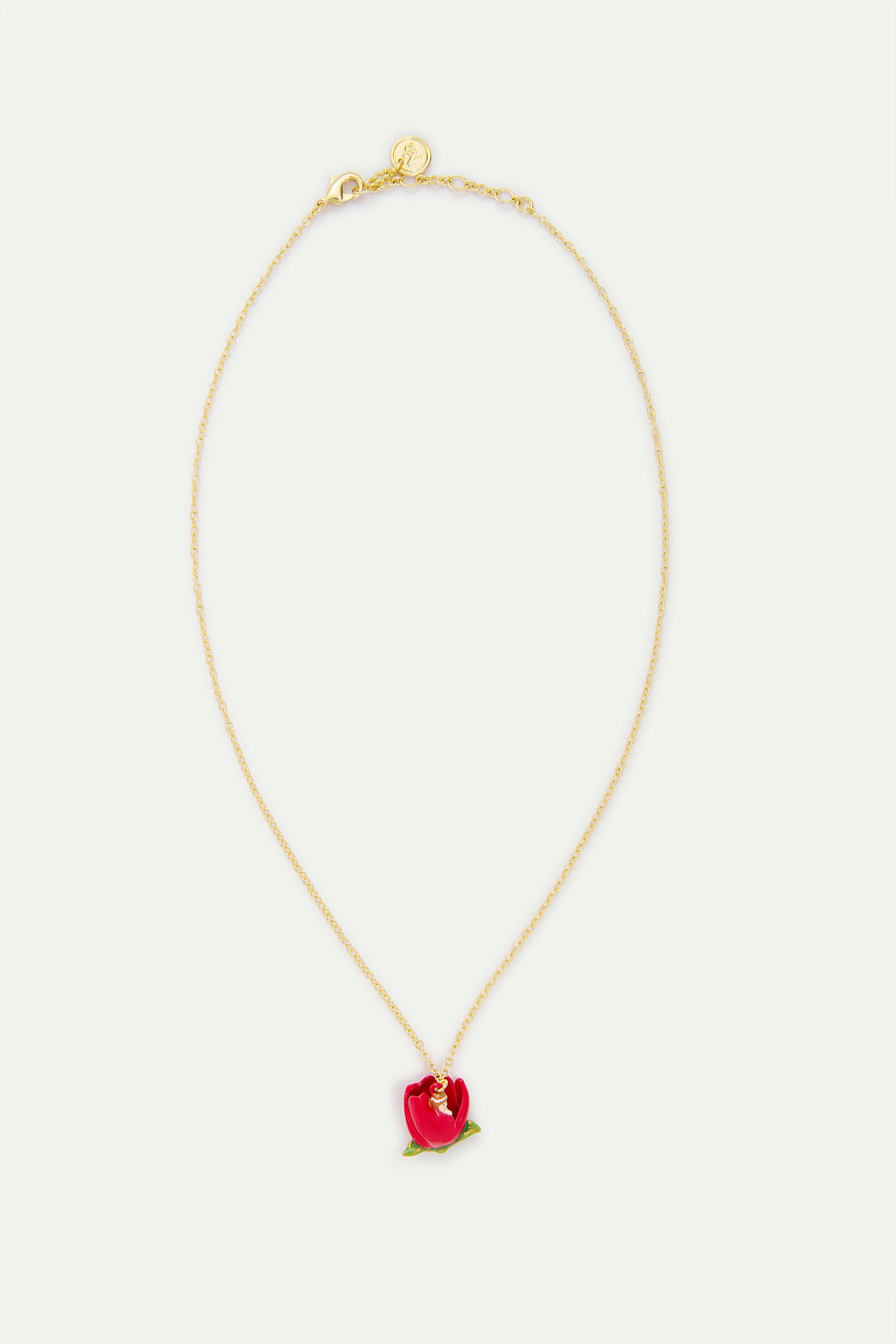 Collier pendentif tulipe rouge et Petite Poucette