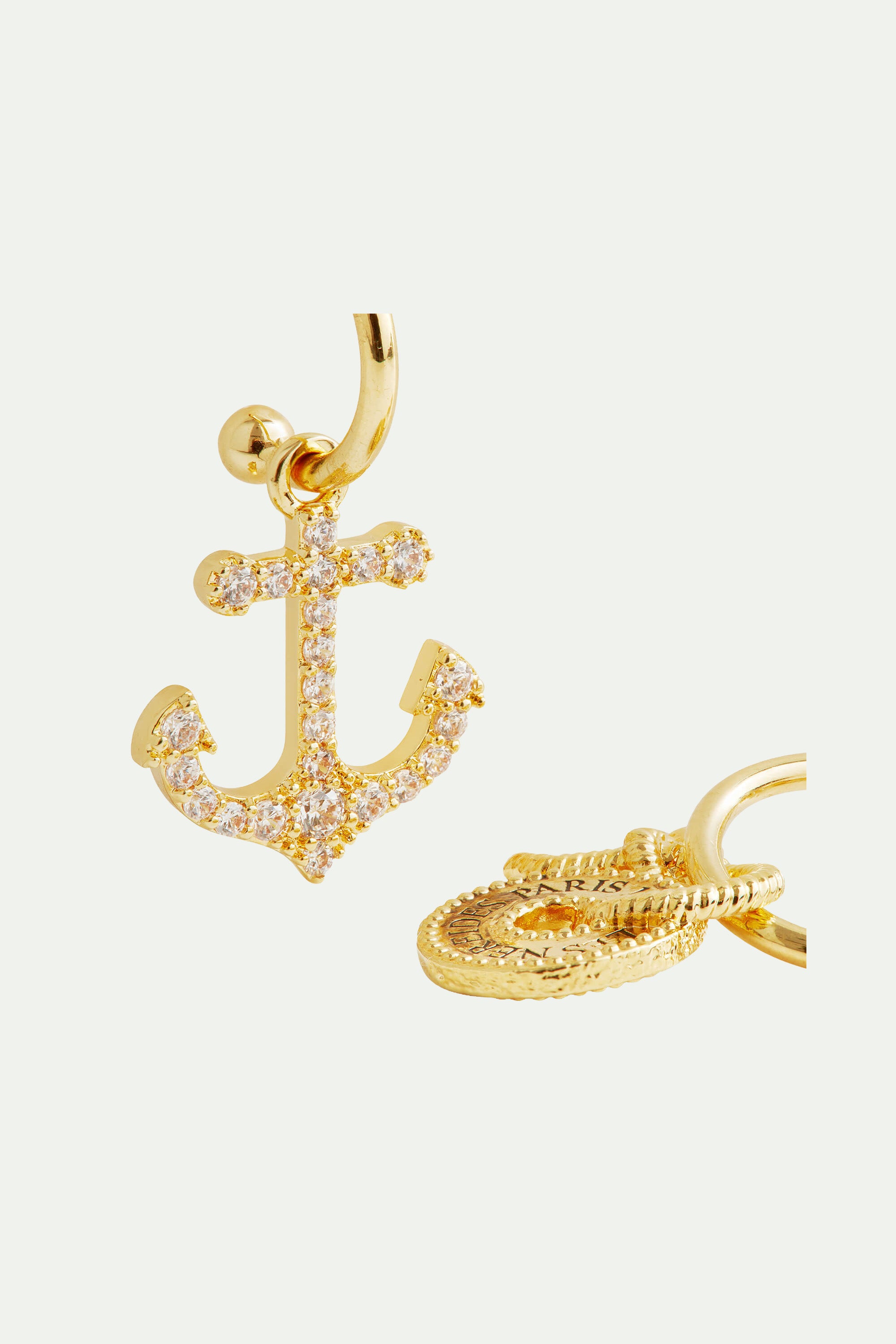 Anchor and engraved coin asymmetrical post earrings