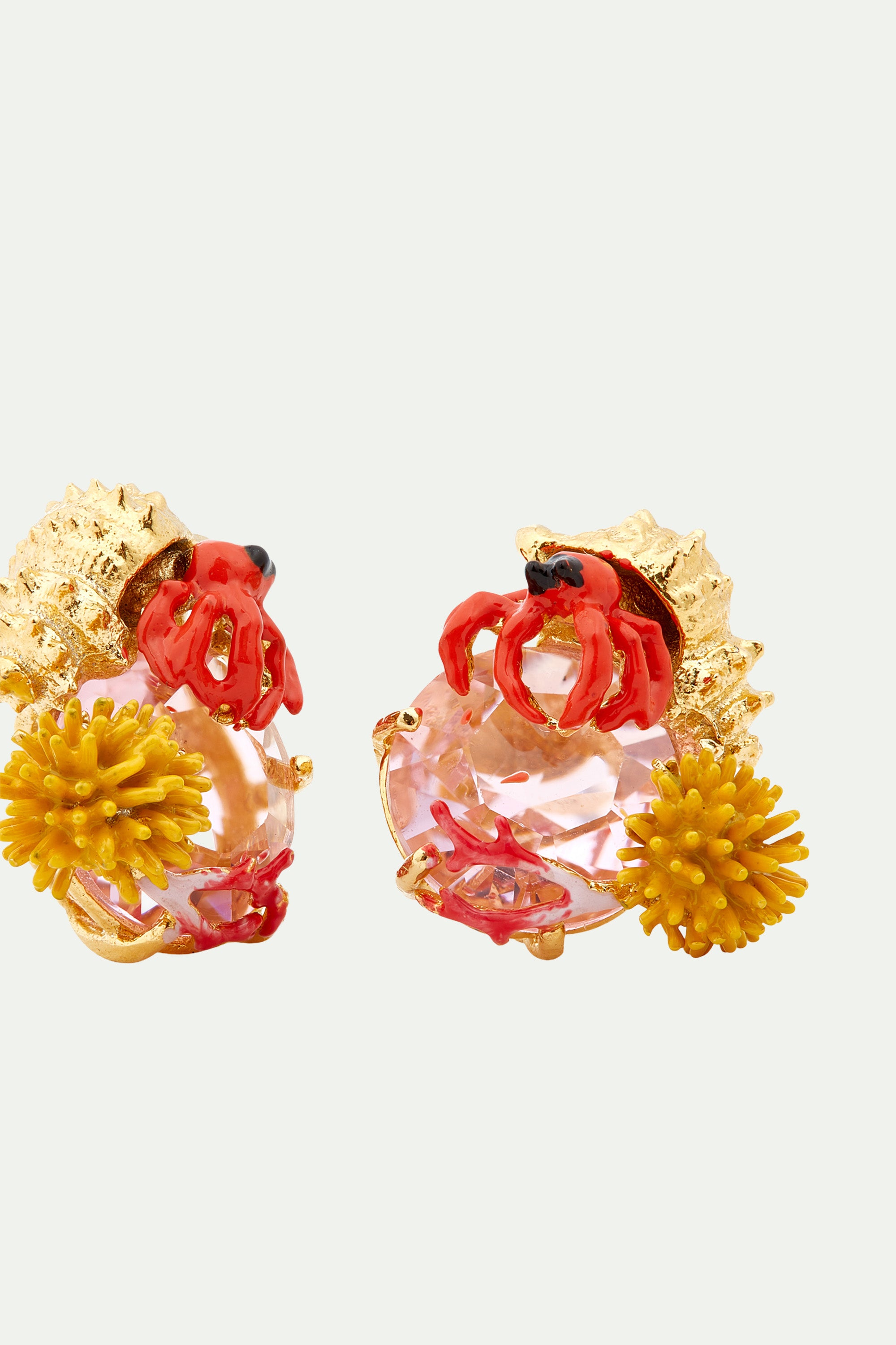 Hermit crab and light pink cut glass stone post earrings