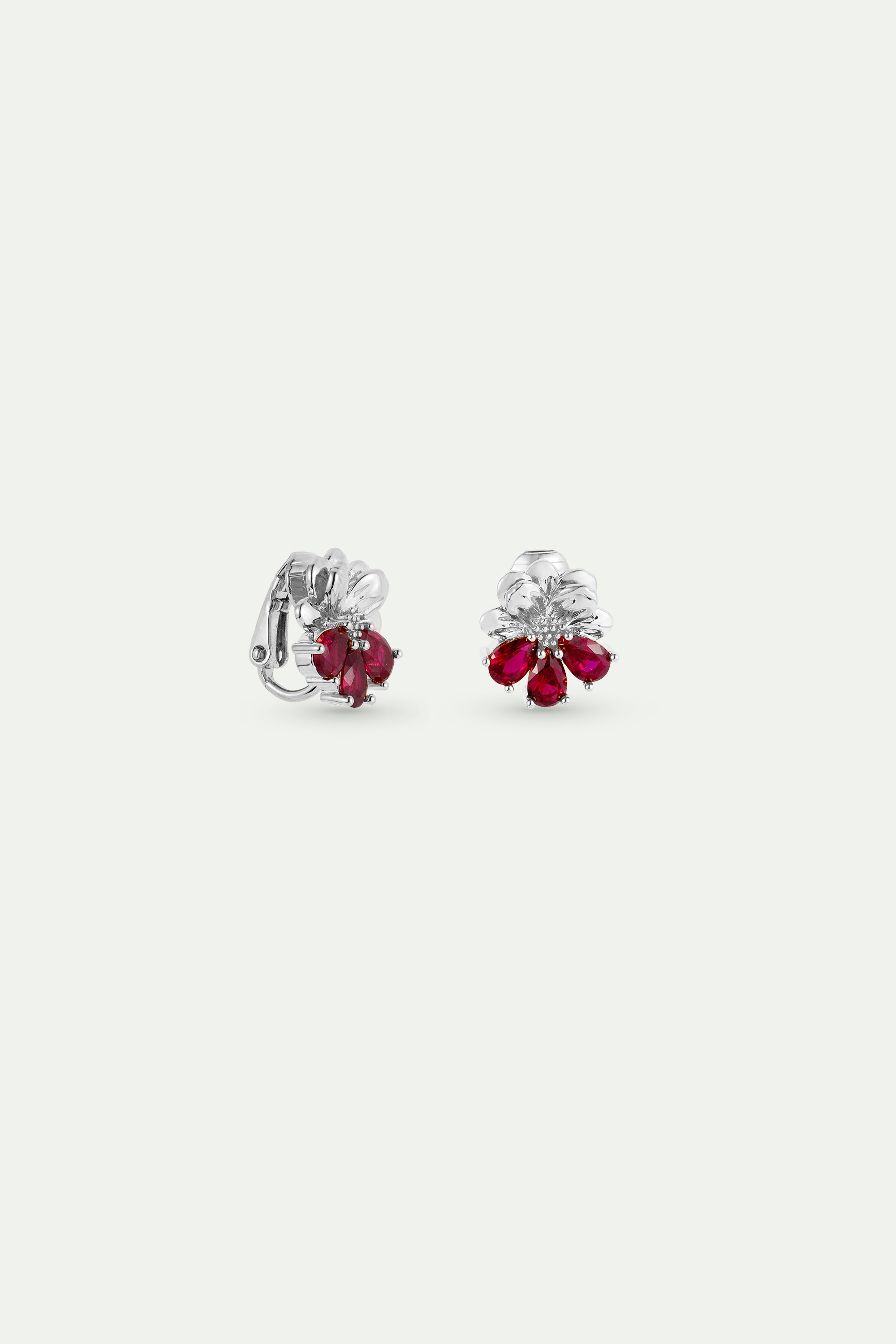 Boucles d'oreilles argentées cosmos et pierres rouges