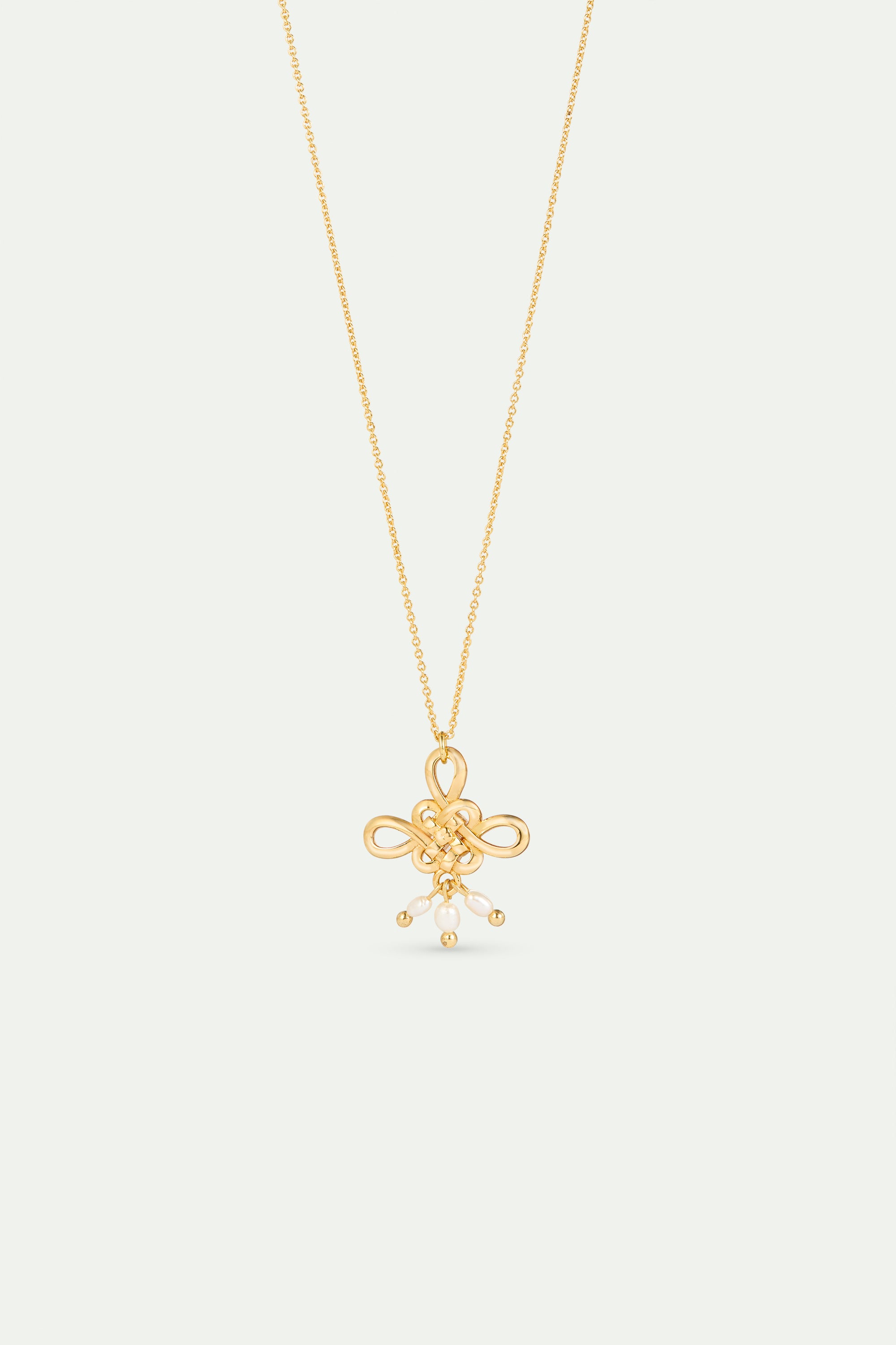 Collier pendentif nœud doré et perle de culture