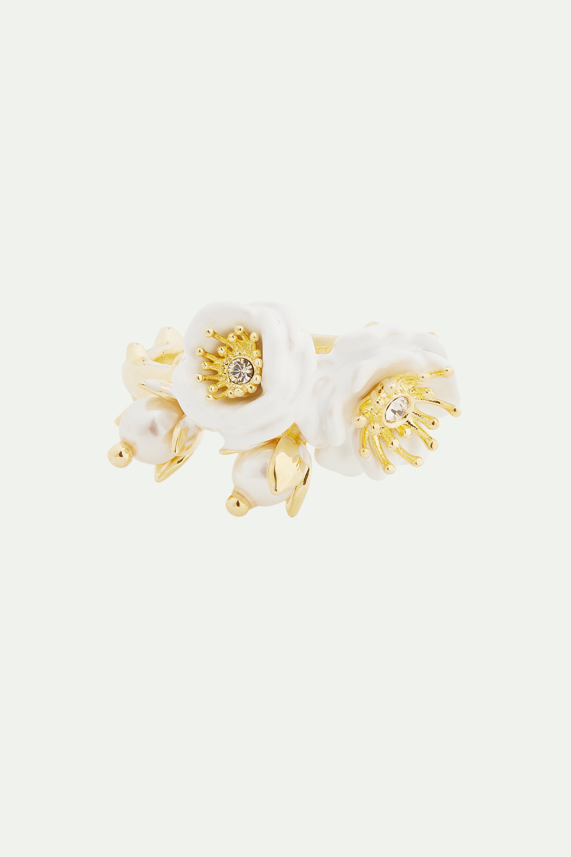 Bague roses blanches et perles