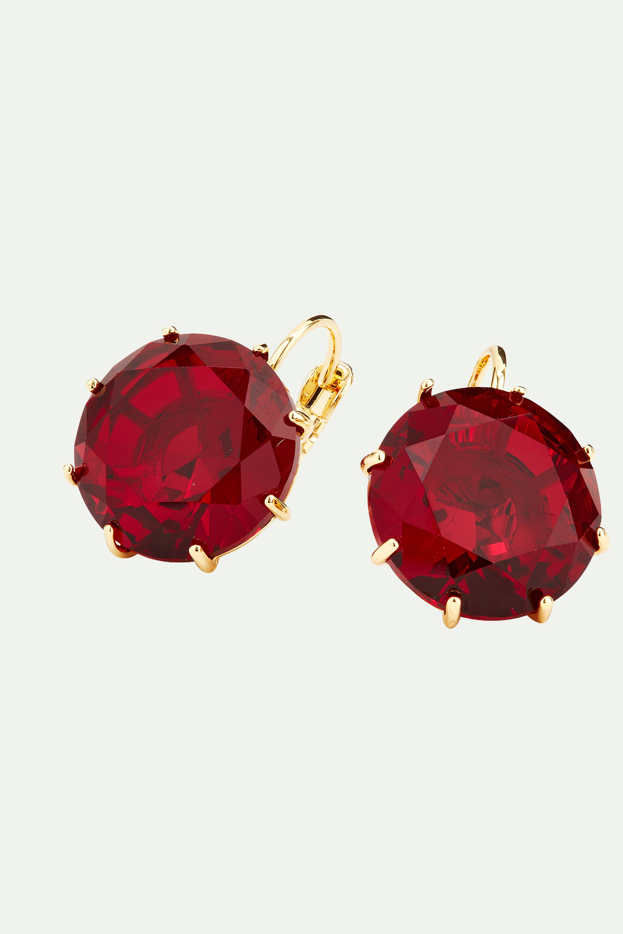 Garnet red diamantine Round stone sleeper earrings
