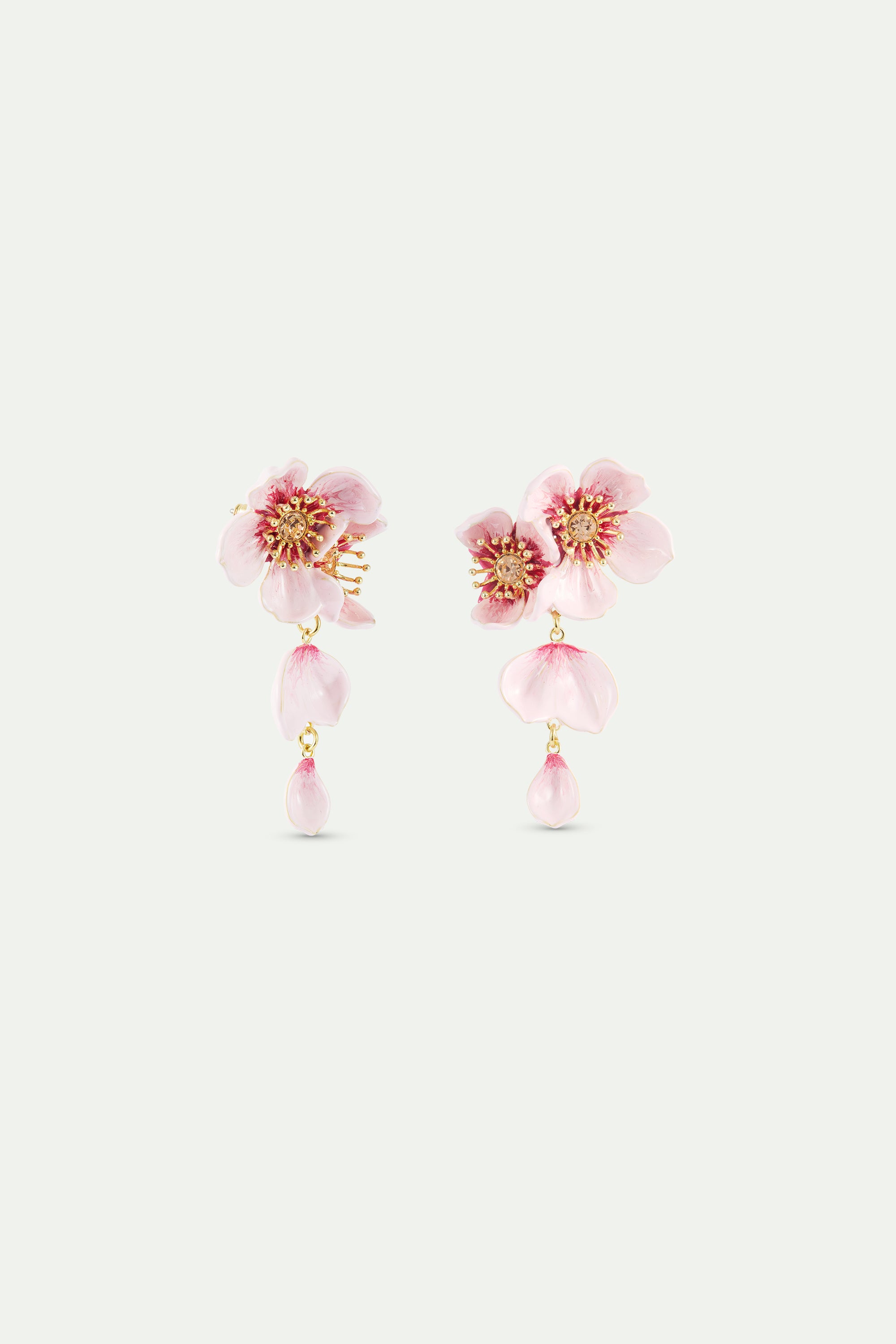 Boucles d'oreilles tiges pendantes fleur de cerisier rose
