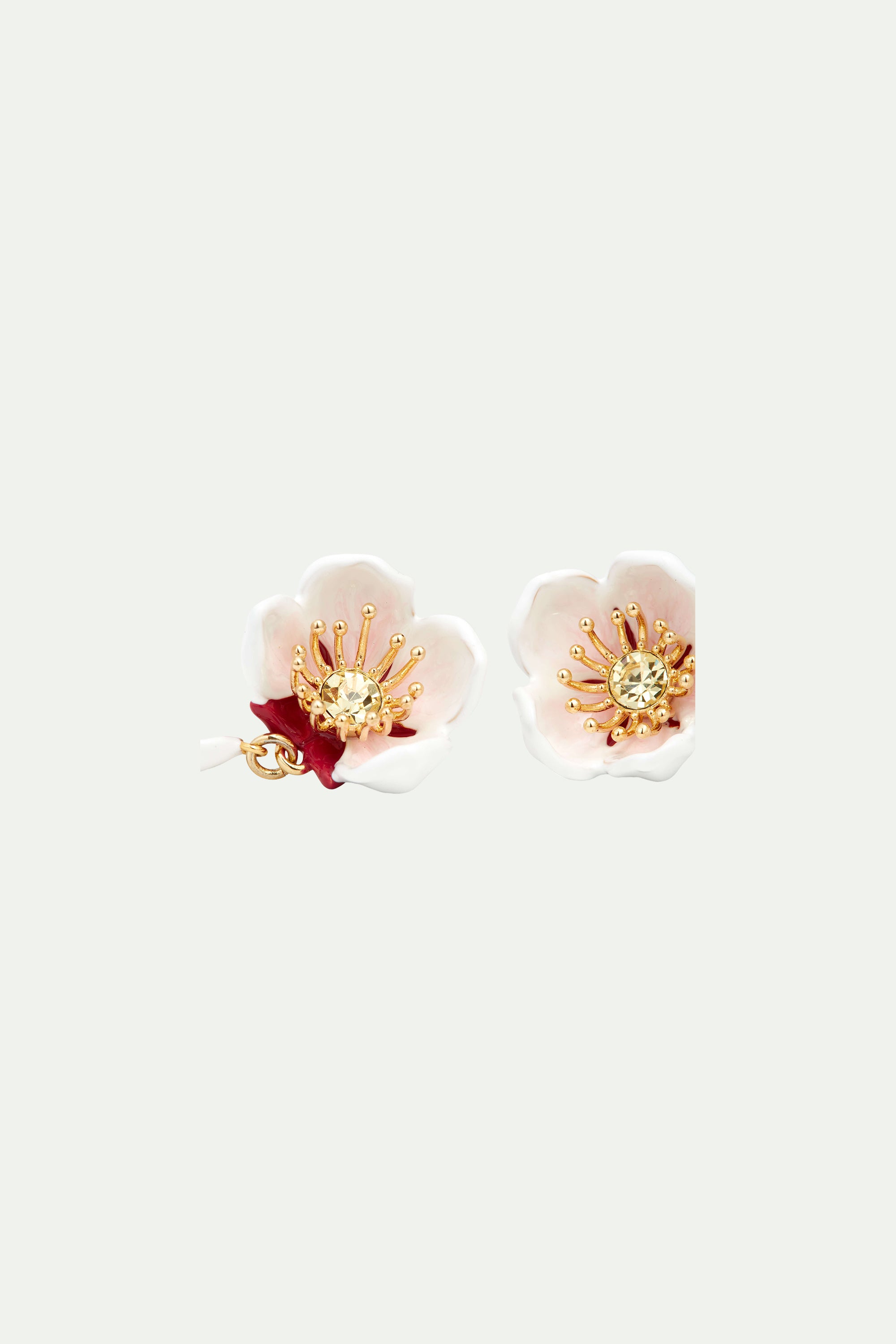 White cherry blossom asymmetrical post earrings