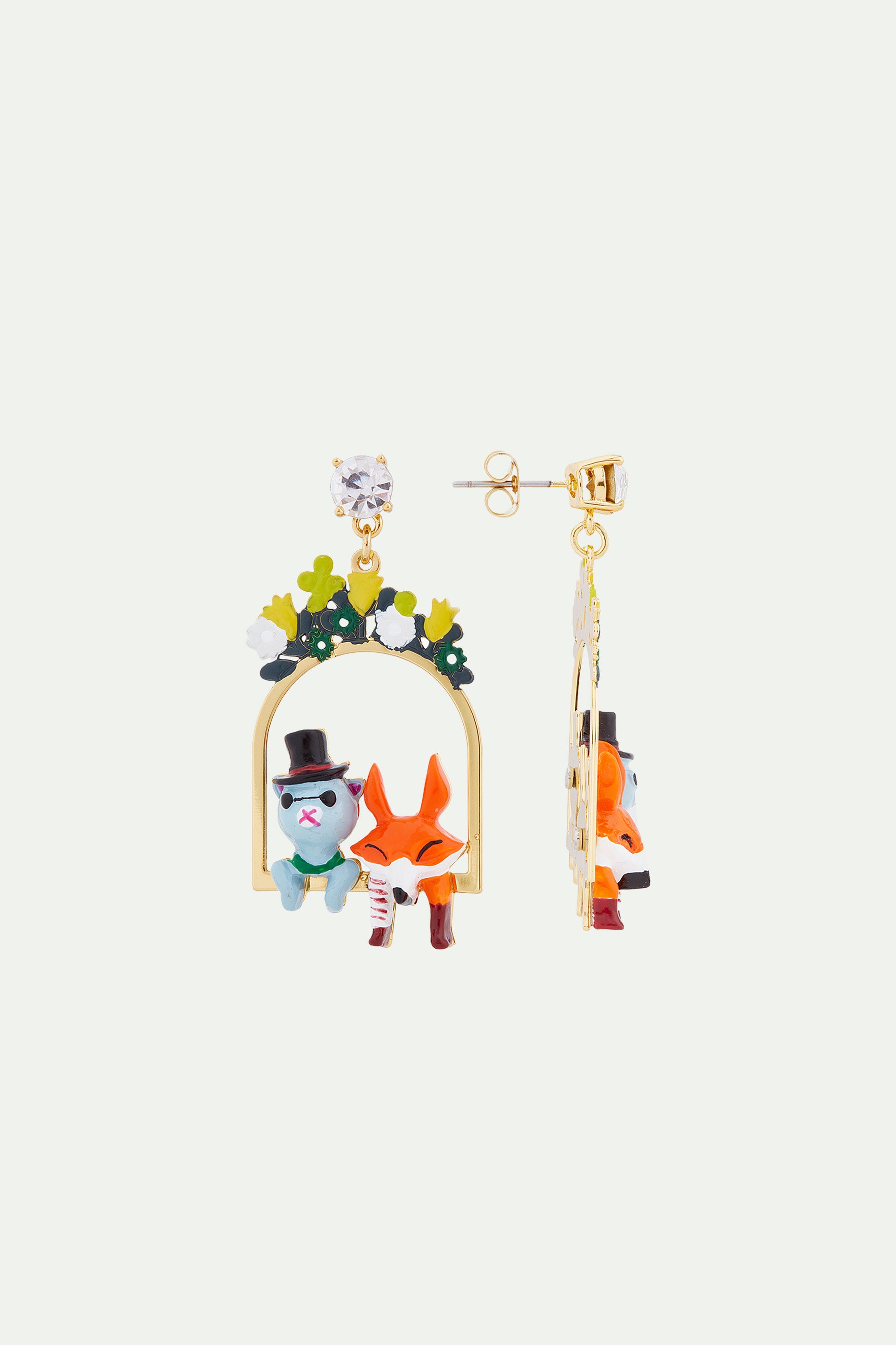 Fox and cat clip-on earrings