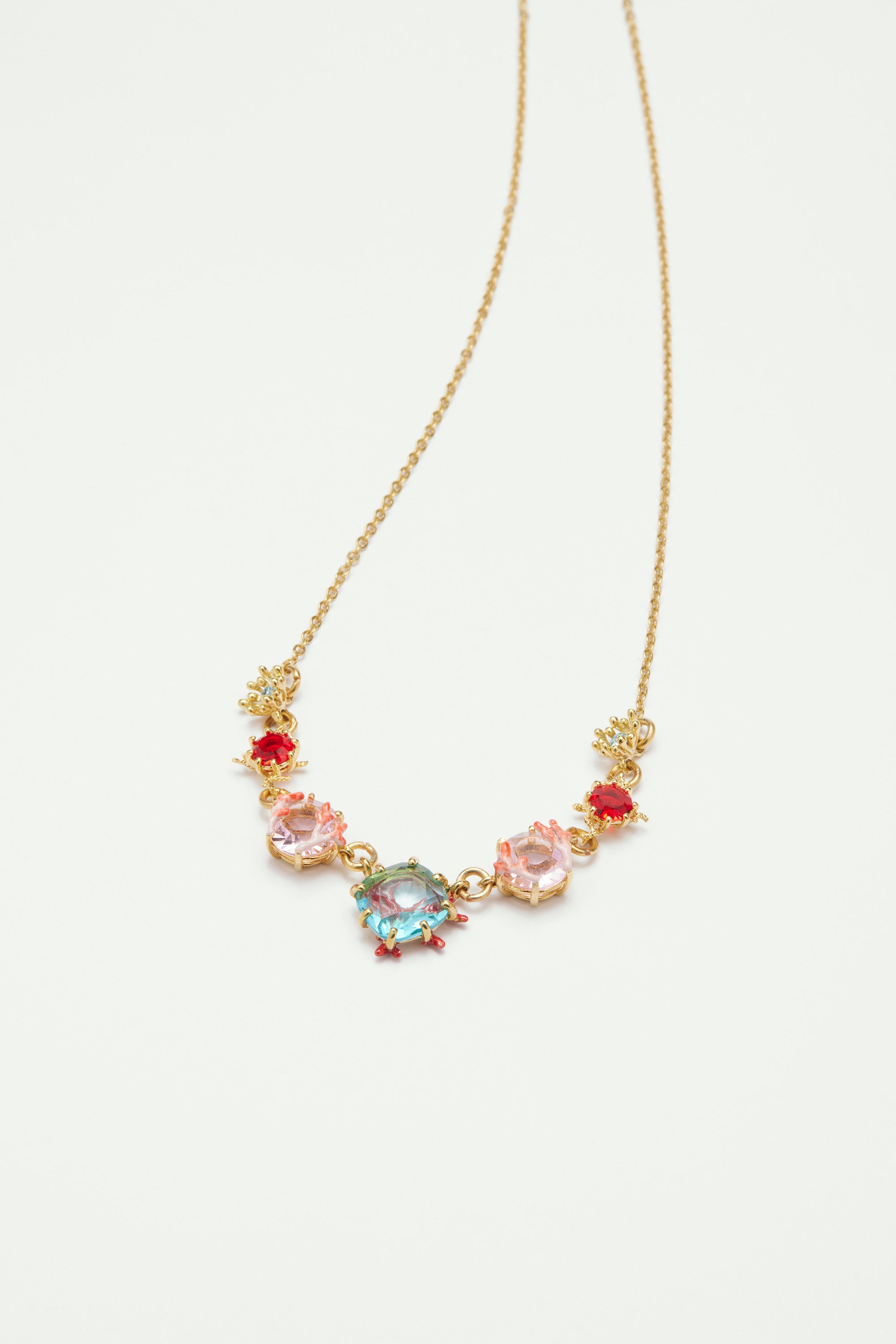Coral and cut glass tone statement necklace