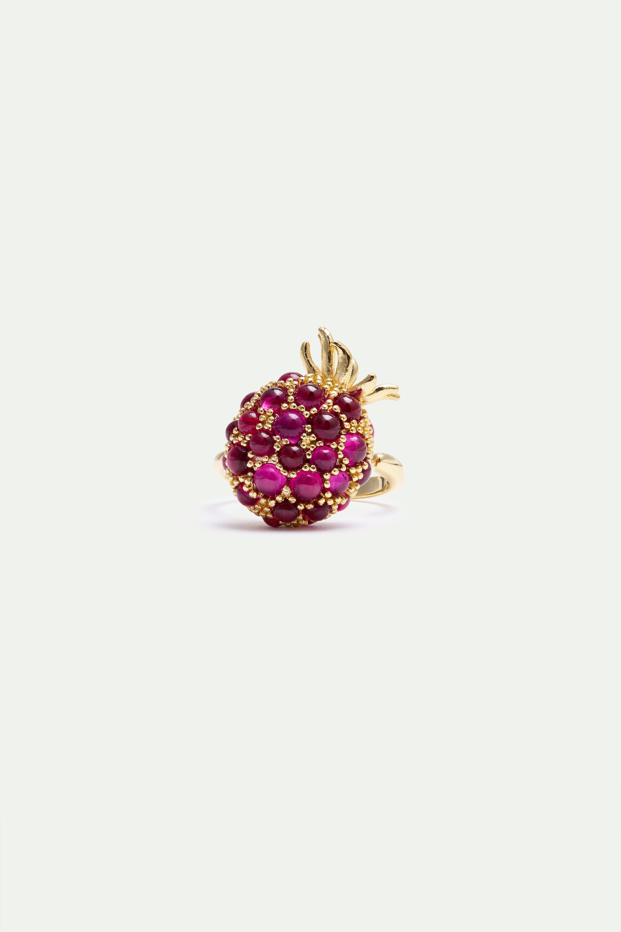 Bague ajustable framboise et perles dorées