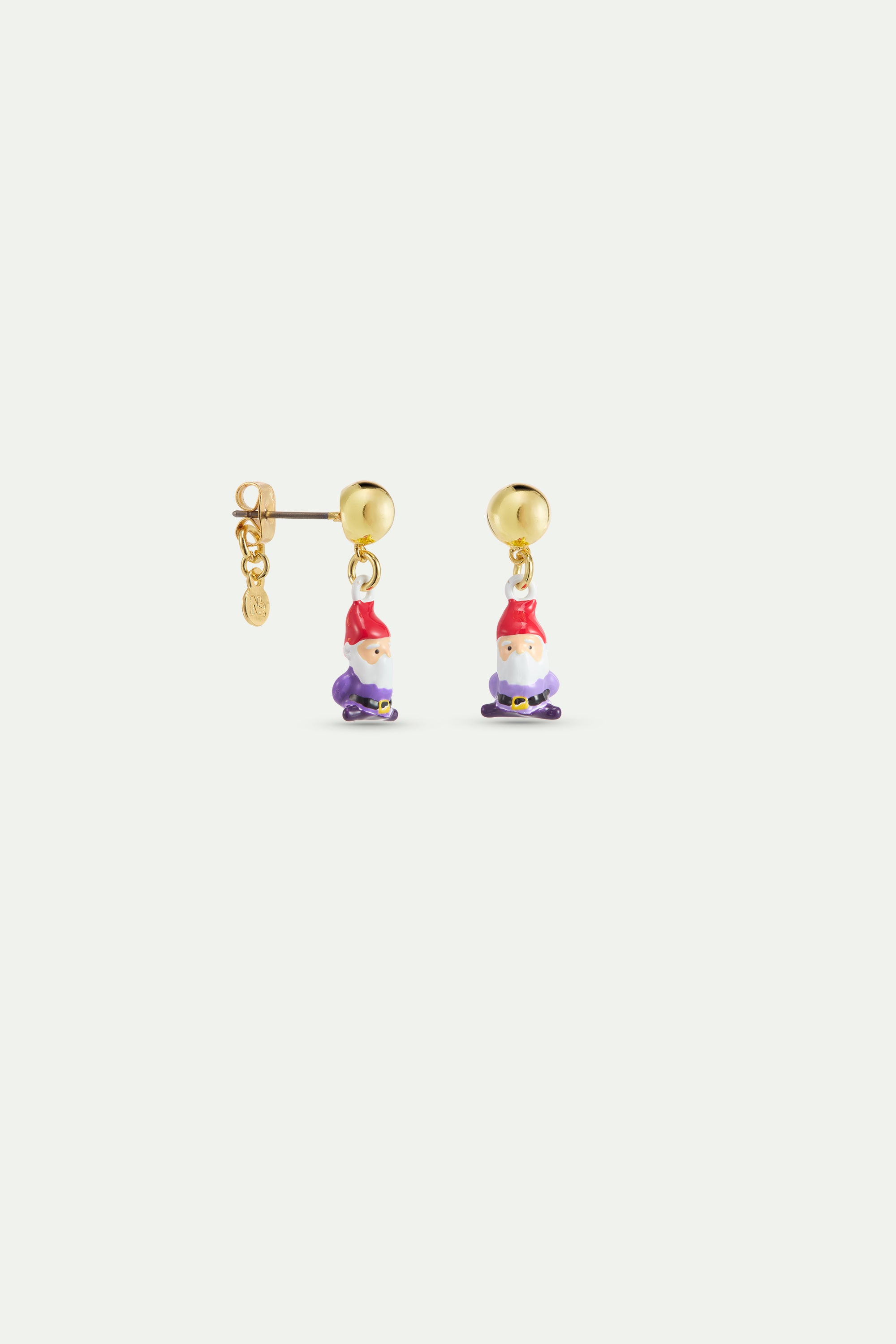 Boucles d'oreilles asymétriques nains rose et violet et perle dorée