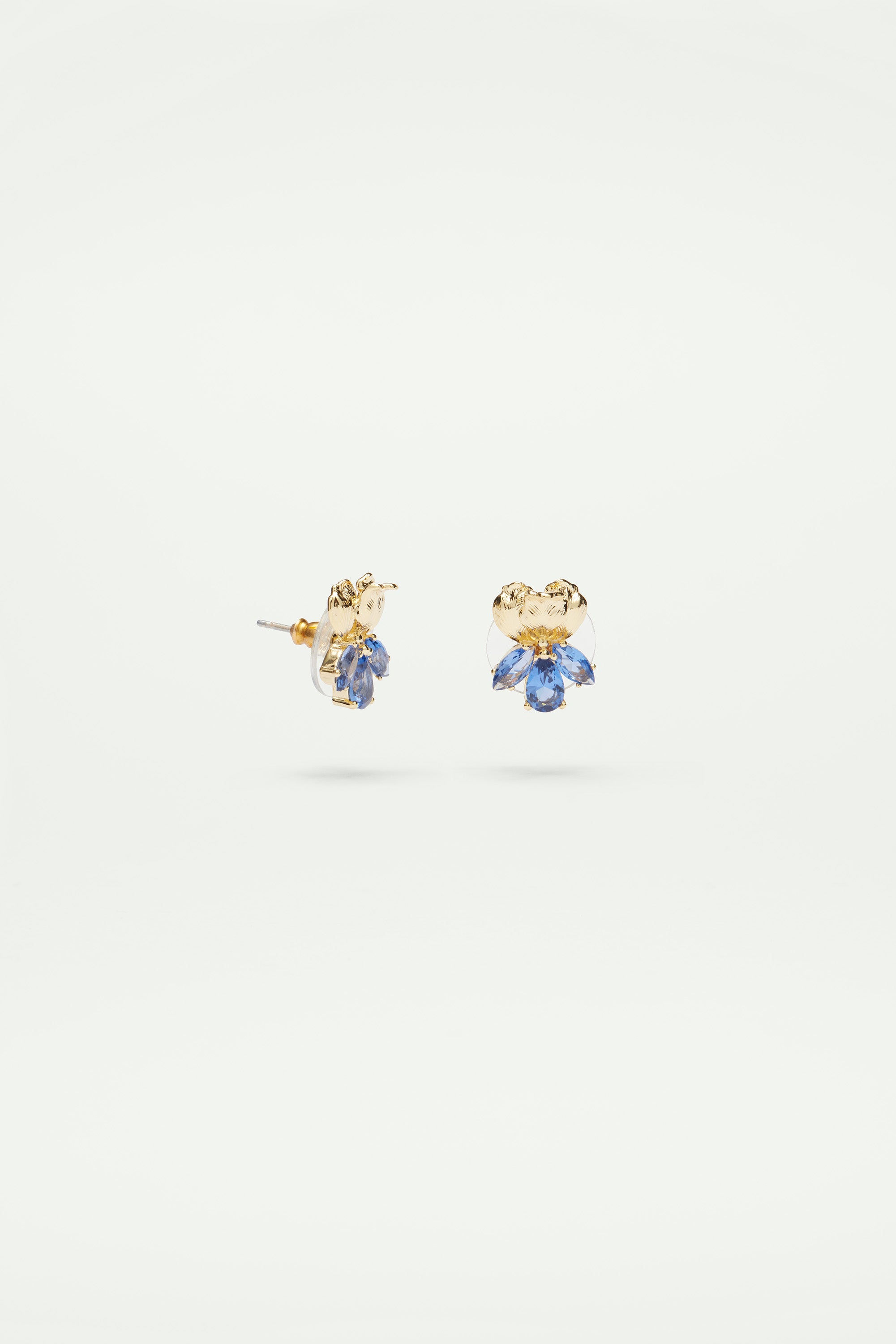 Boucles d'oreilles iris doré et cristal bleu