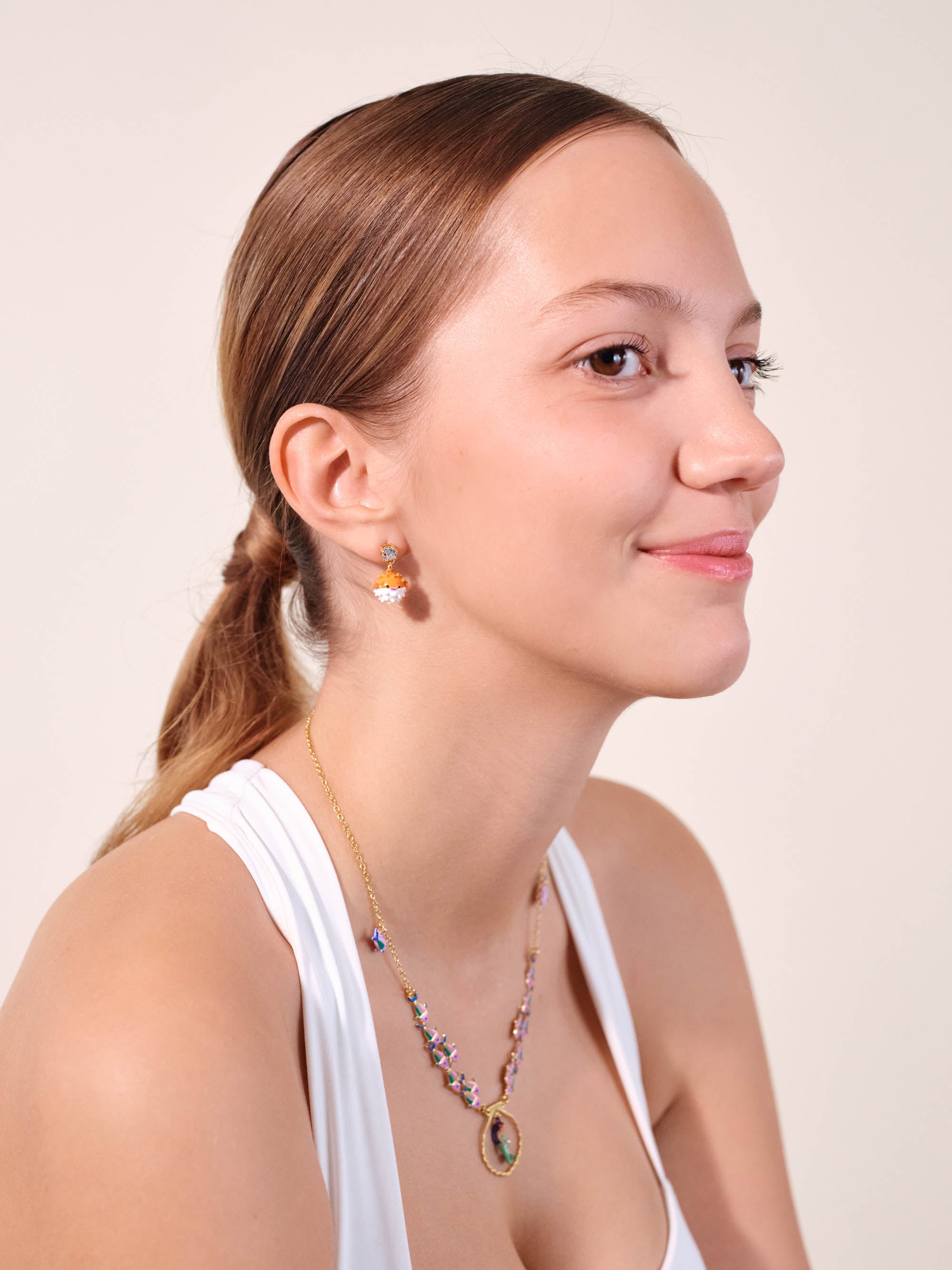 Boucles d'oreilles Poisson globe et pierre taillée