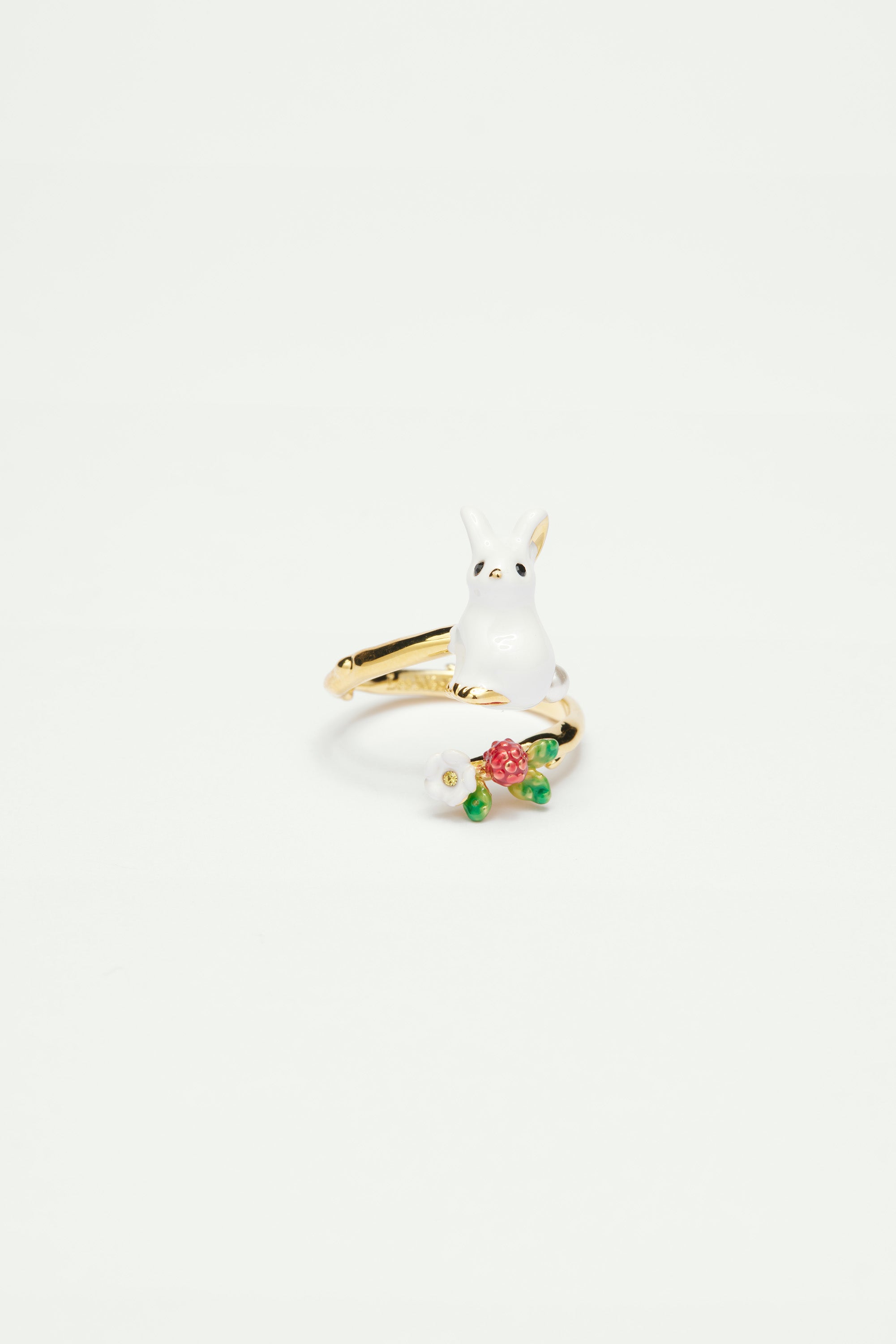 Bague ajustable lapin et fleur blanche