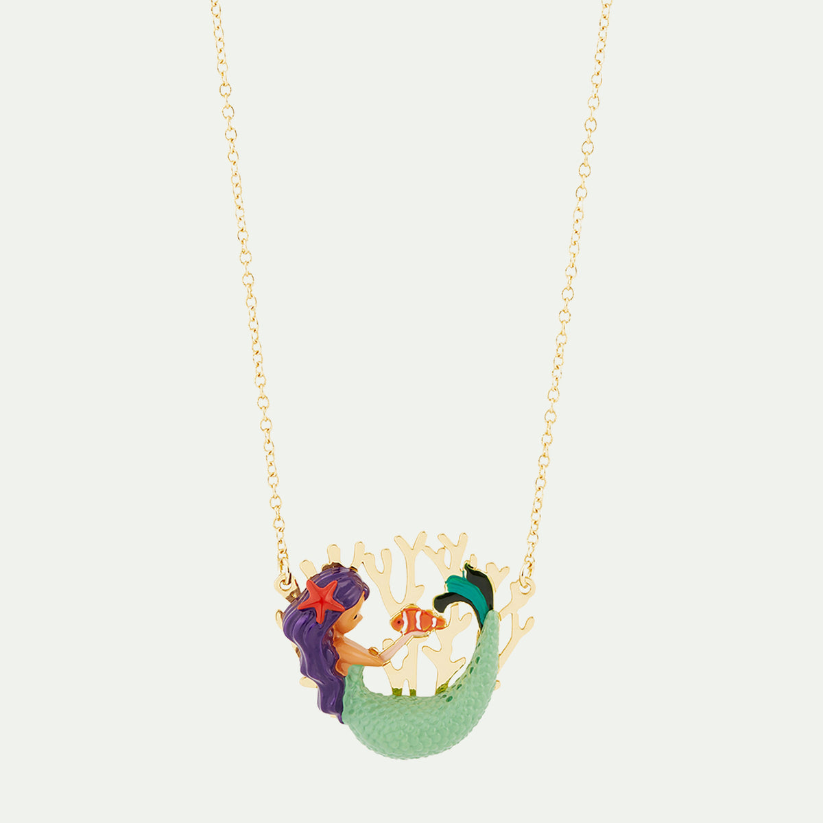 Golden mermaid and coral statement necklace