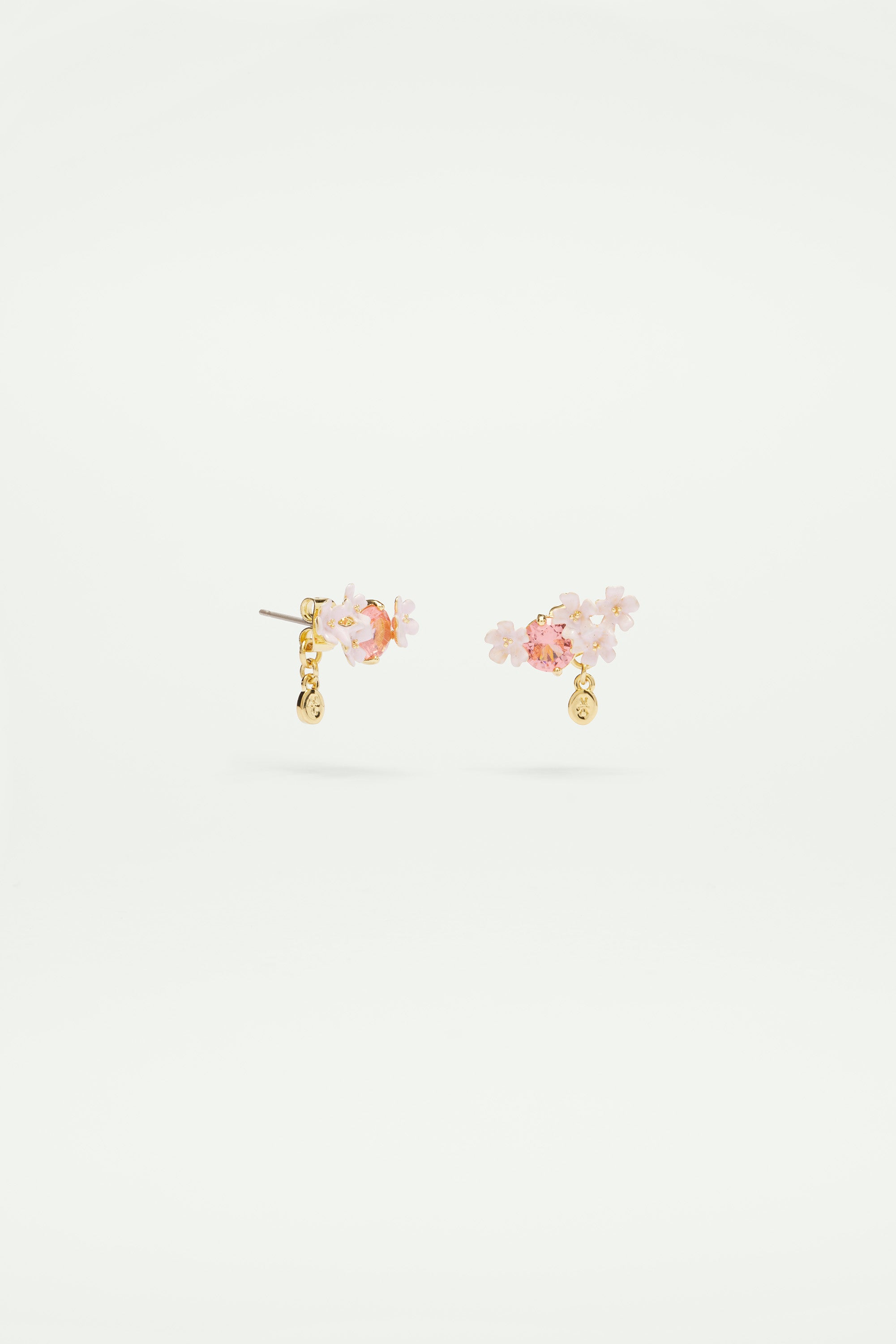Boucles d'oreilles tiges fleurs de verveine et pierre ronde