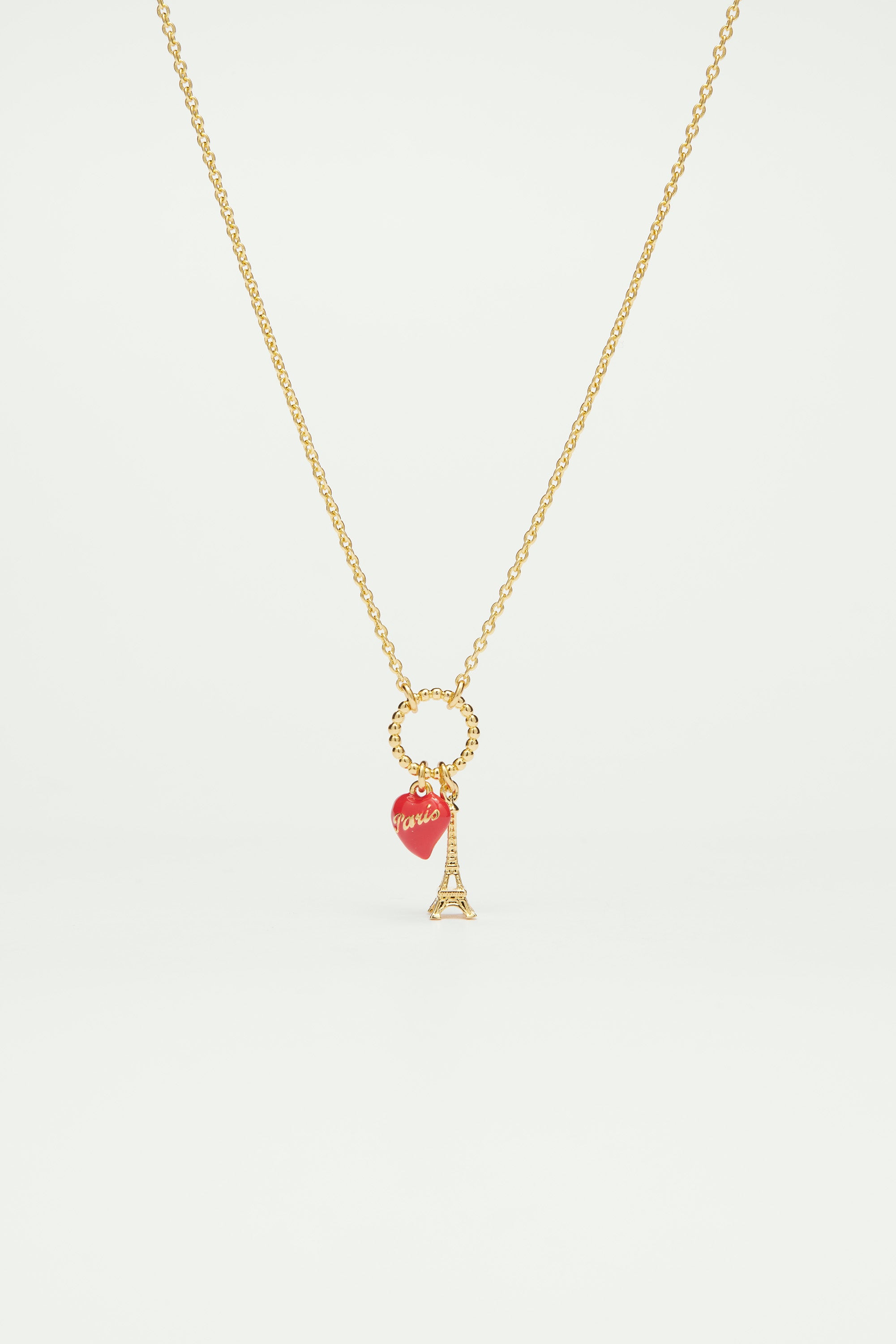 Collier pendentif Charm's Tour Eiffel et coeur rouge