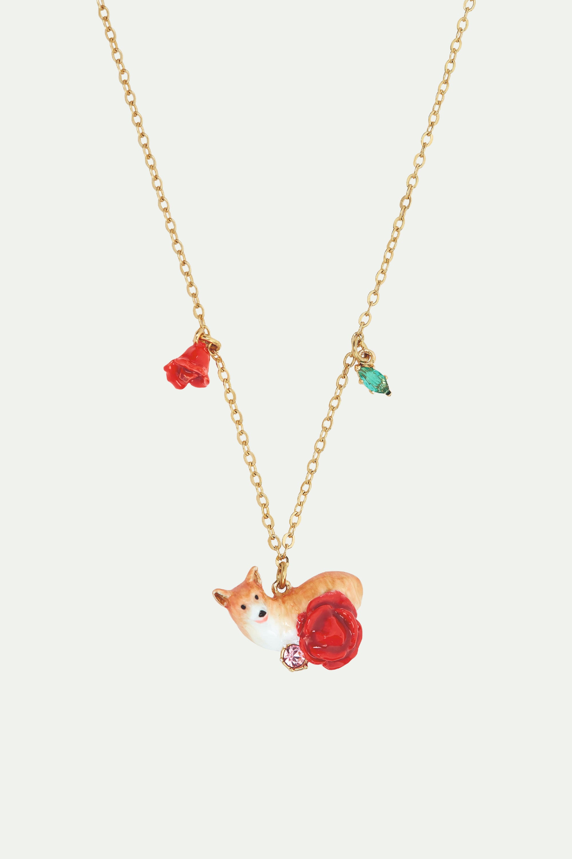 Corgi and red rose pendant necklace