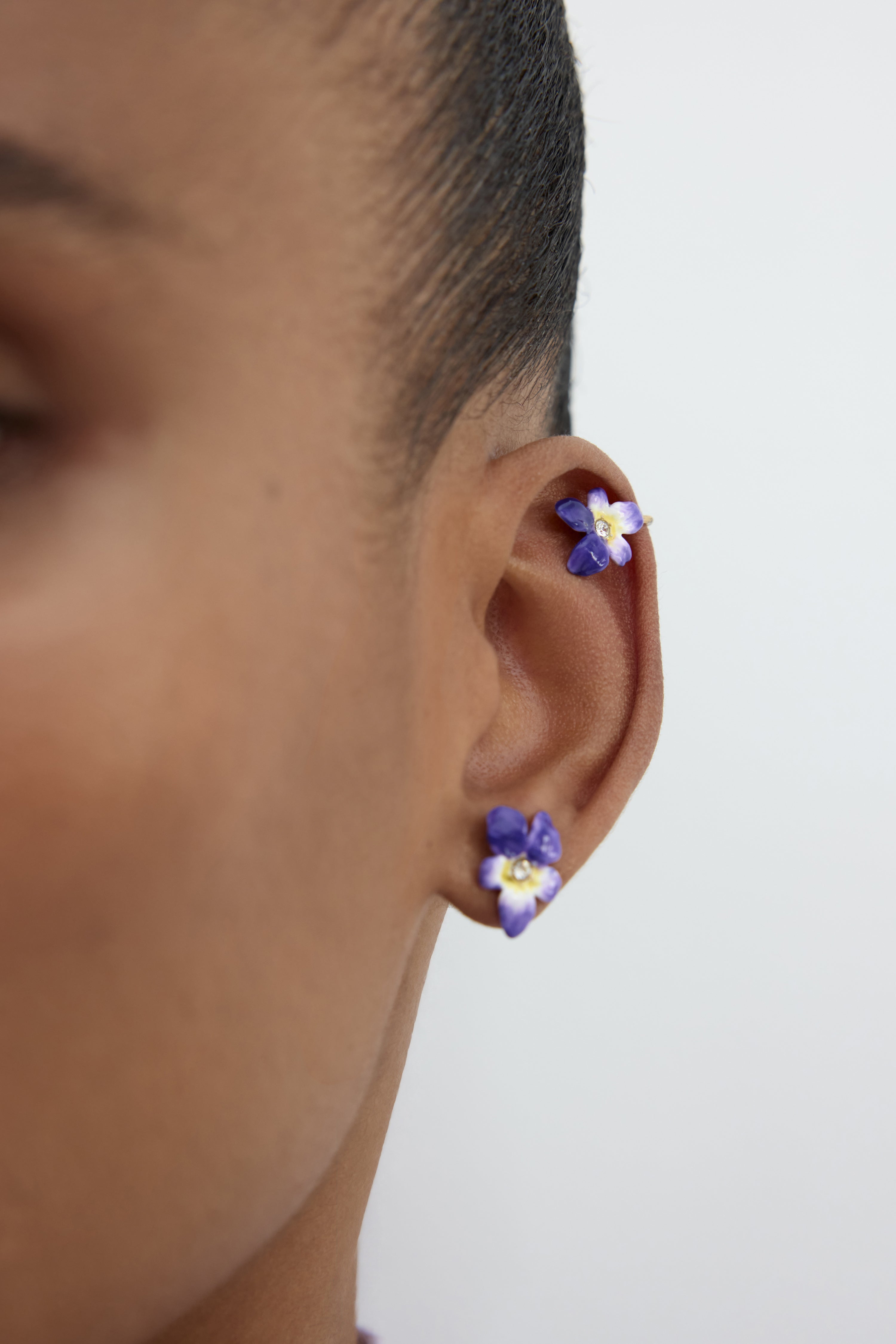 Boucles d'oreilles violette et cristal facetté