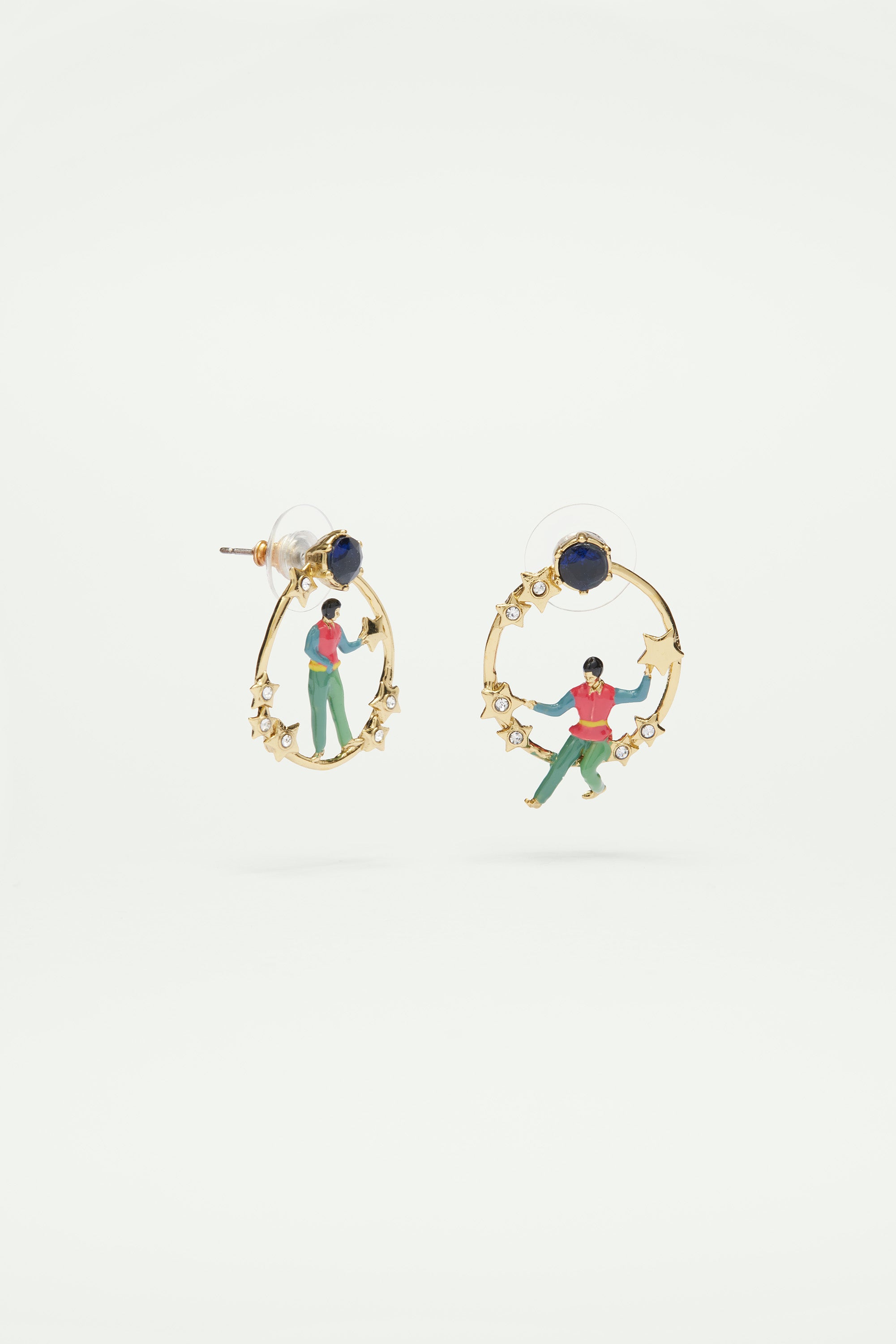 Golden star and character asymmetrical post earrings