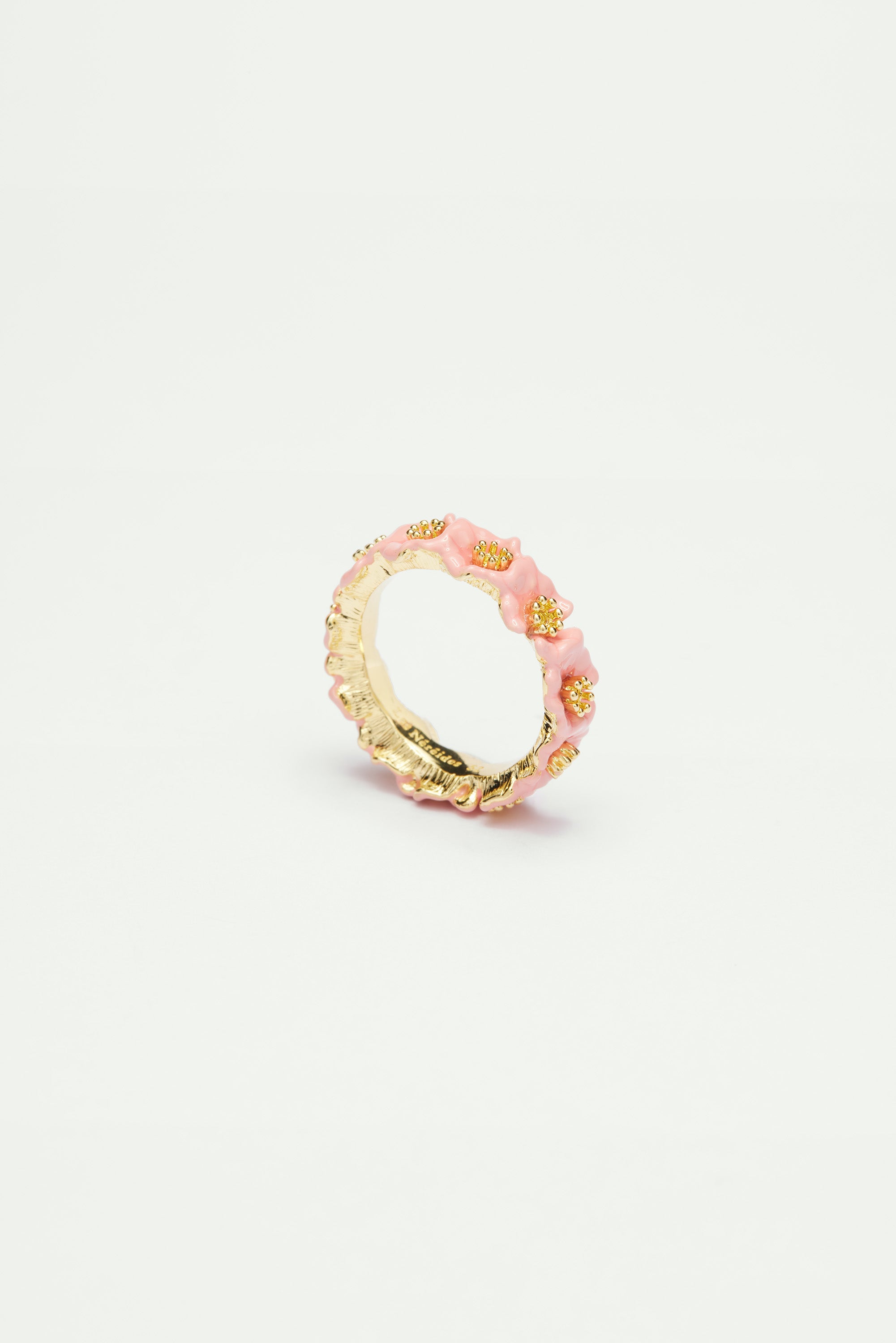Pink Flowers and Golden Pistils Thin Ring