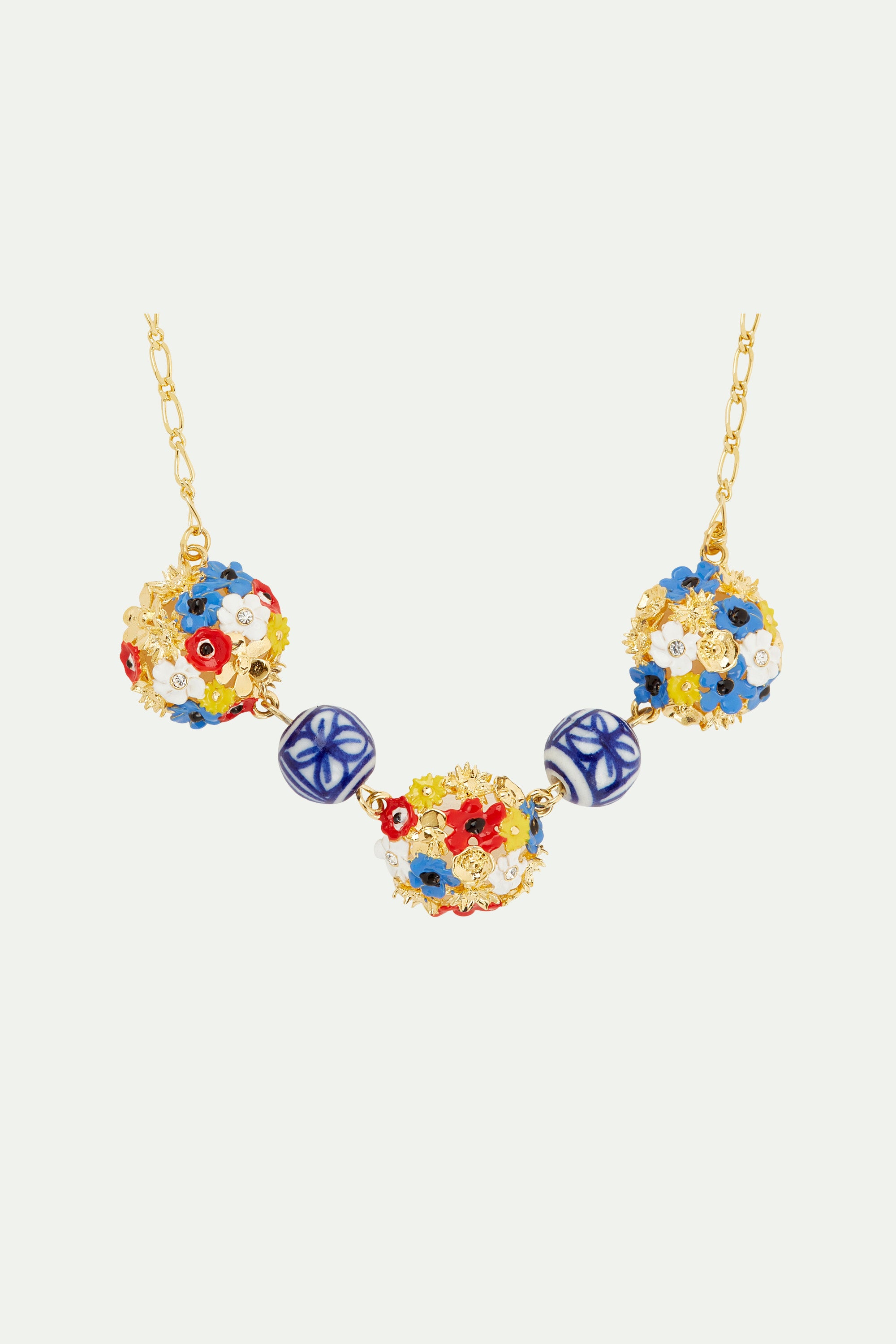 Flower bouquet and ceramic bead statement necklace