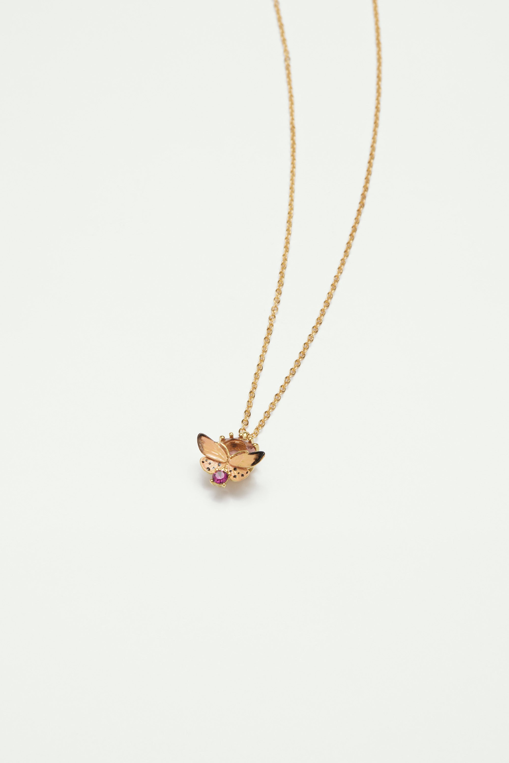 Butterfly and cut glass stone pendant necklace
