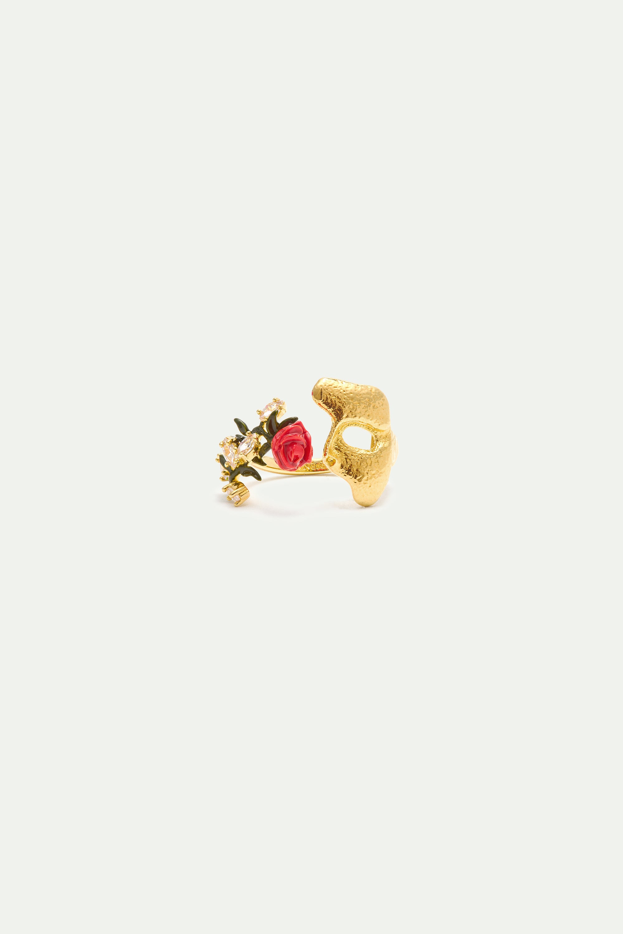 Bague ajustable masque doré, rose et cristaux