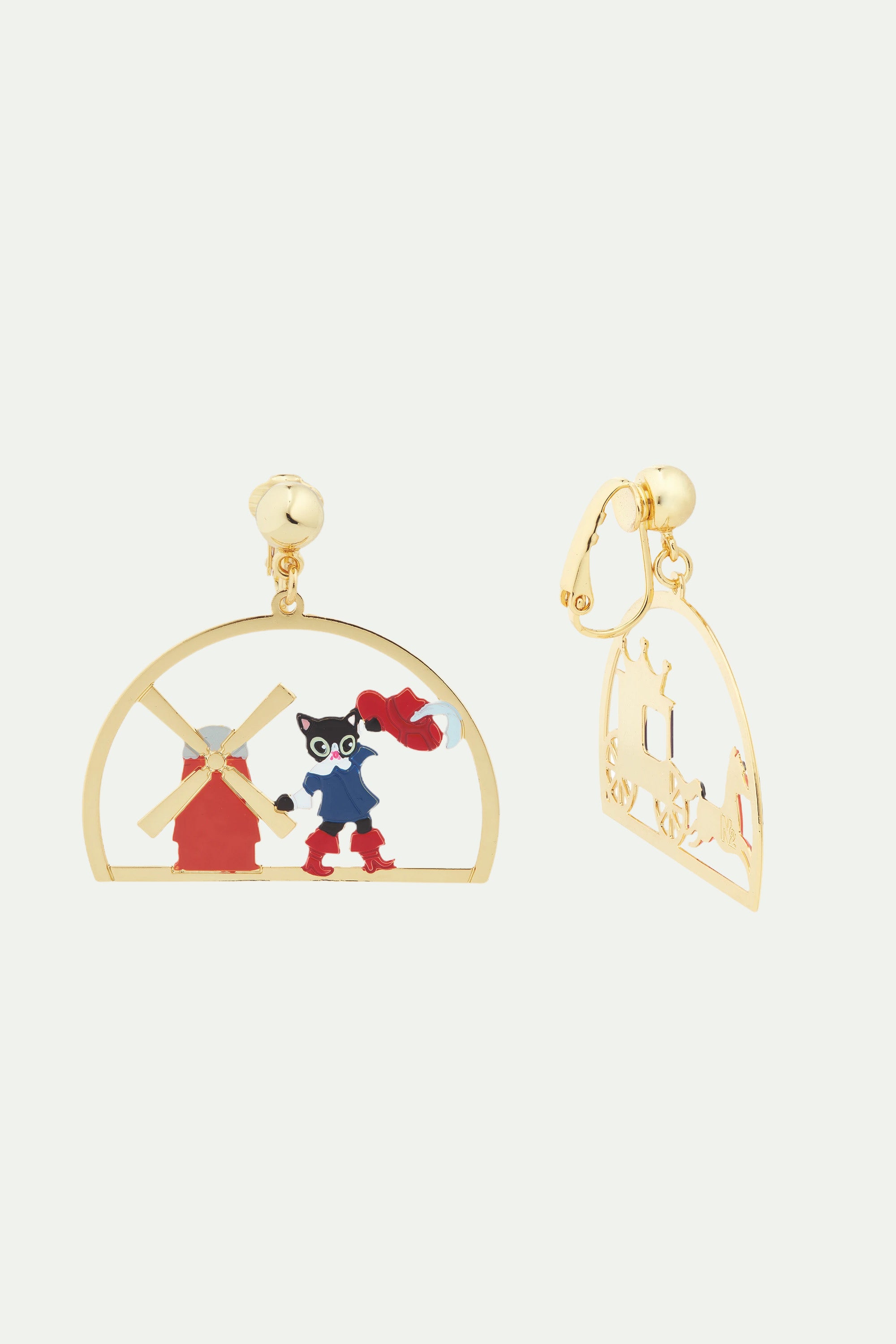 Charming cat and windmill post earrings