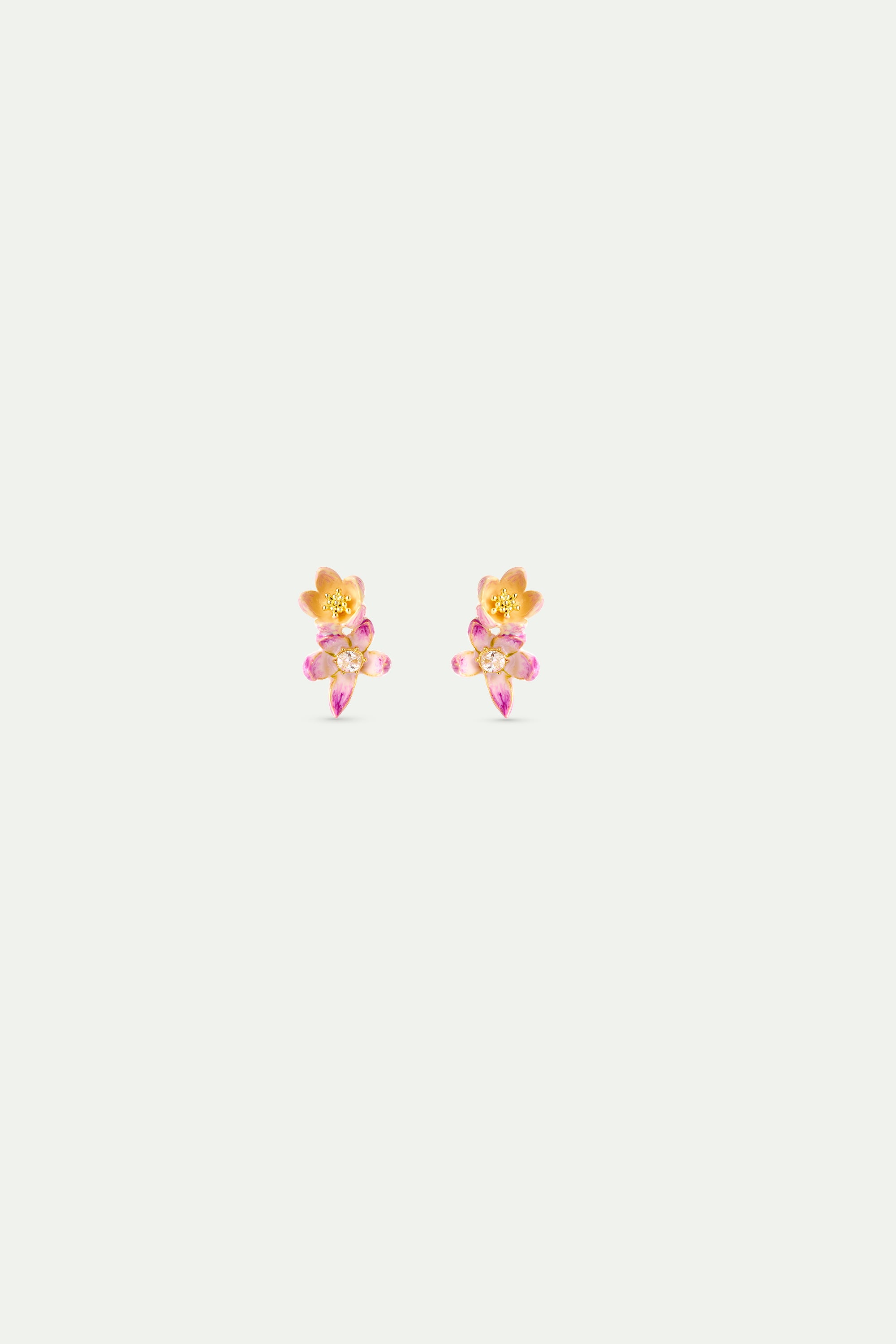 Boucles d'oreilles fleur d'hellébores roses et violettes et oxyde de zirconium