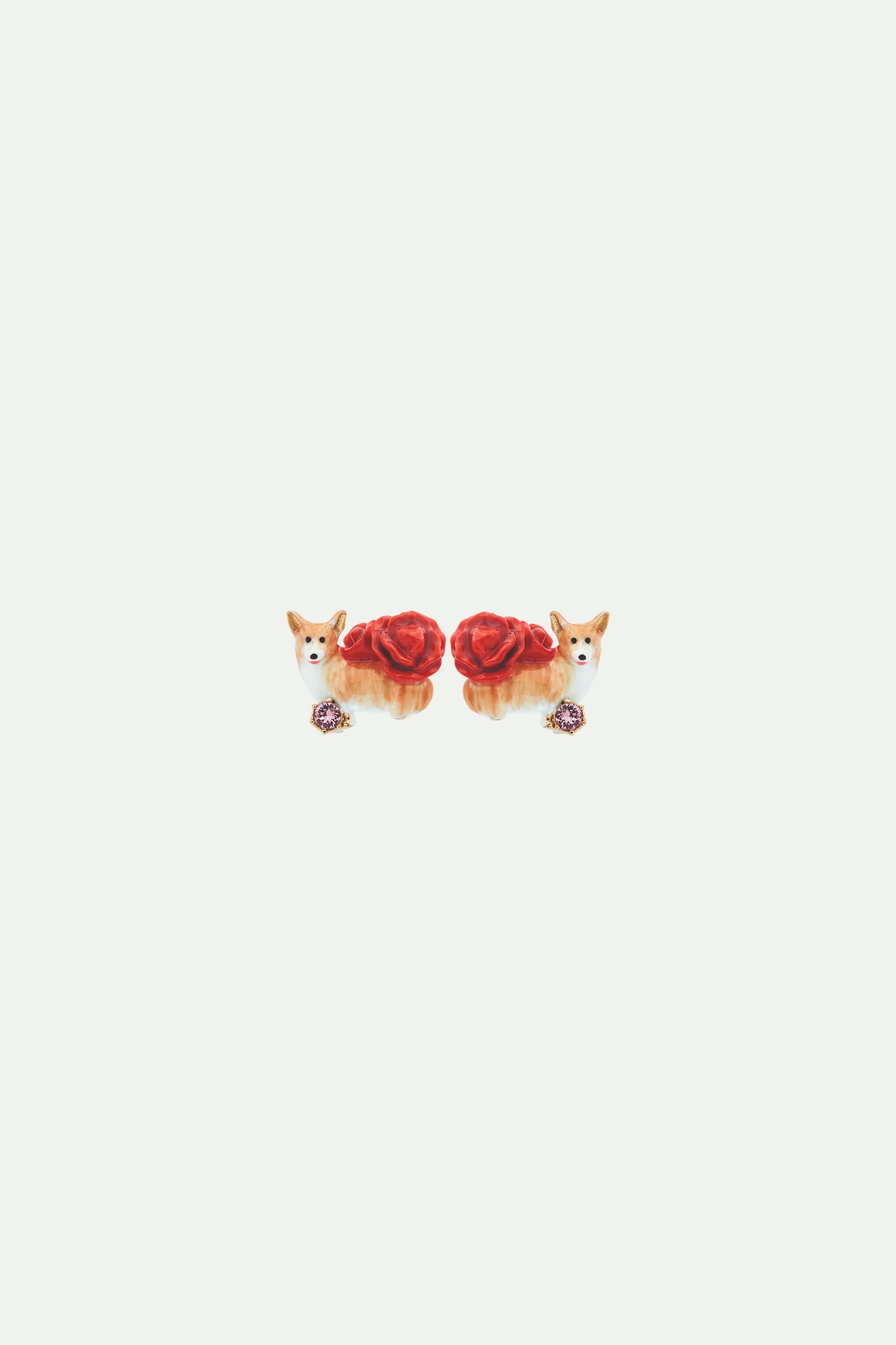 Boucles d'oreilles tiges corgi et rose rouge