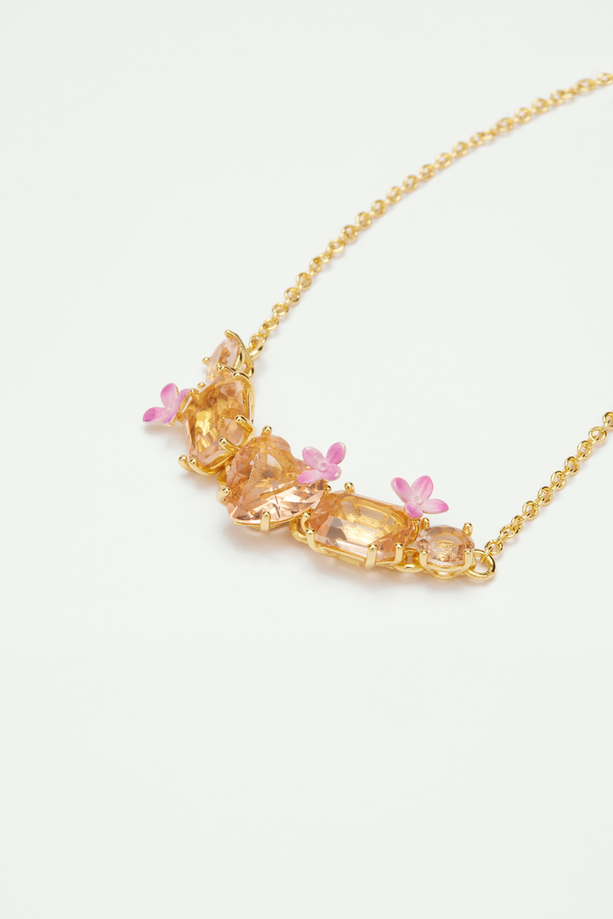 Bracelet fin 5 pierres et fleurs la diamantine rose abricot