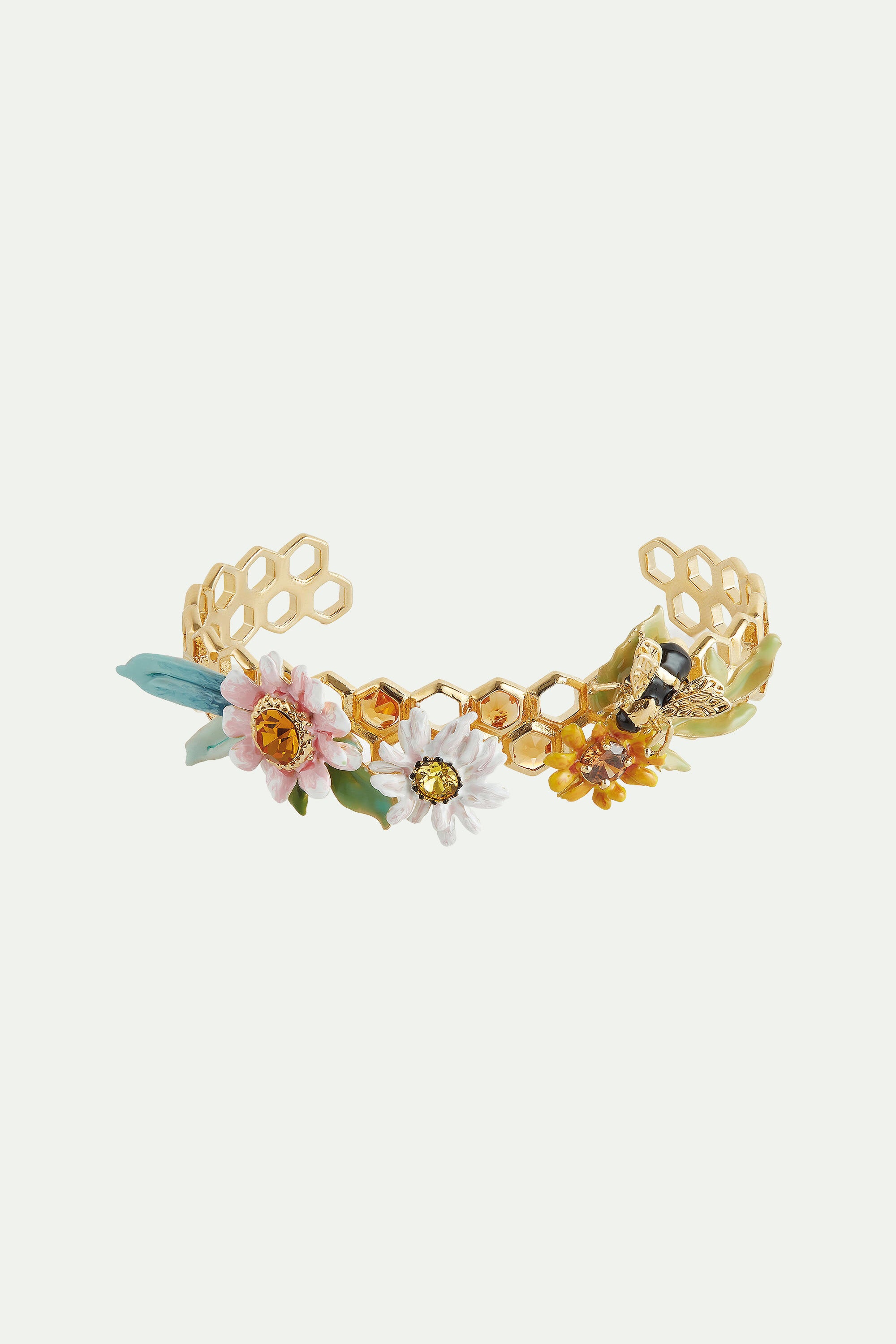 Flowers and honeycombs bangle bracelet