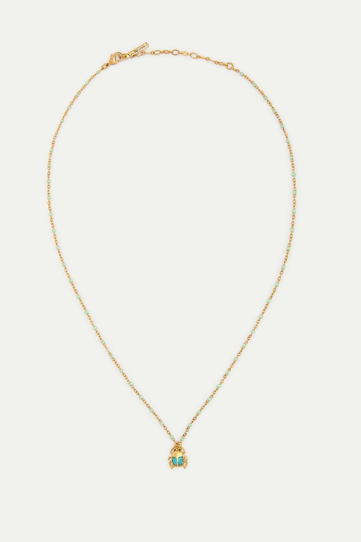 Collier pendentif Scarabée turquoise et doré