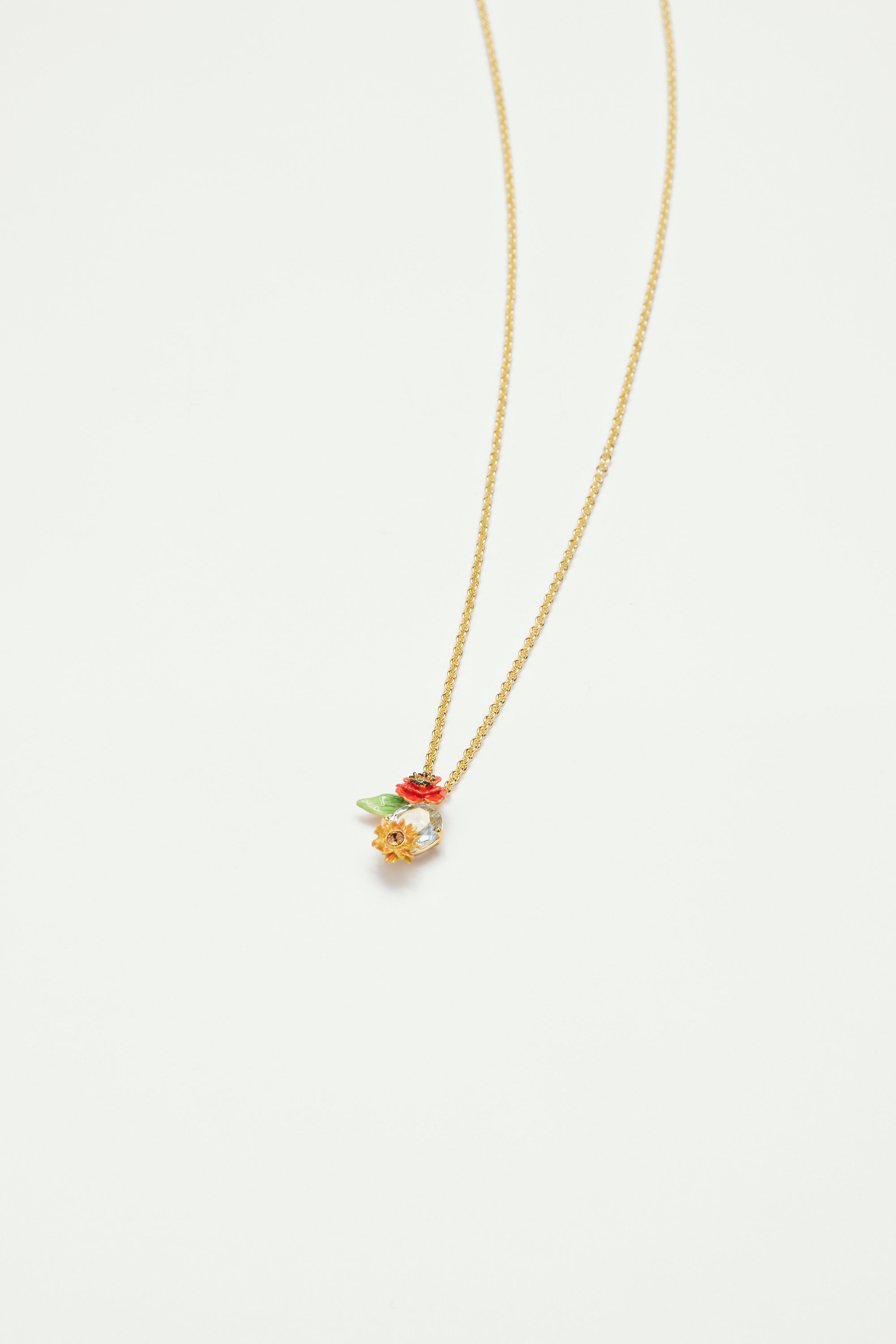 Wildflower and round stone pendant necklace