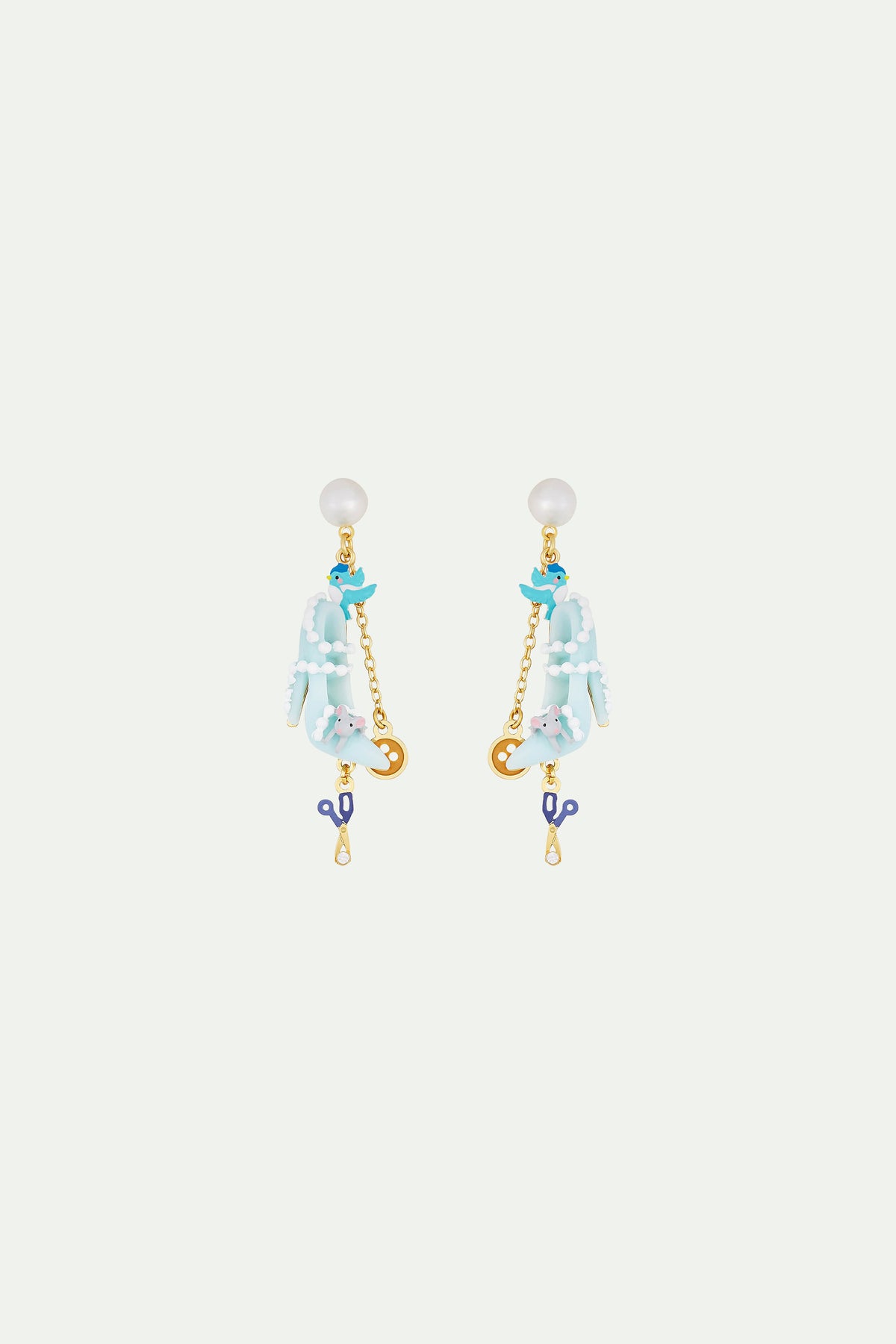 Pearl, Slipper, Bird, Button, Scissors and Mouse clip-on earrings