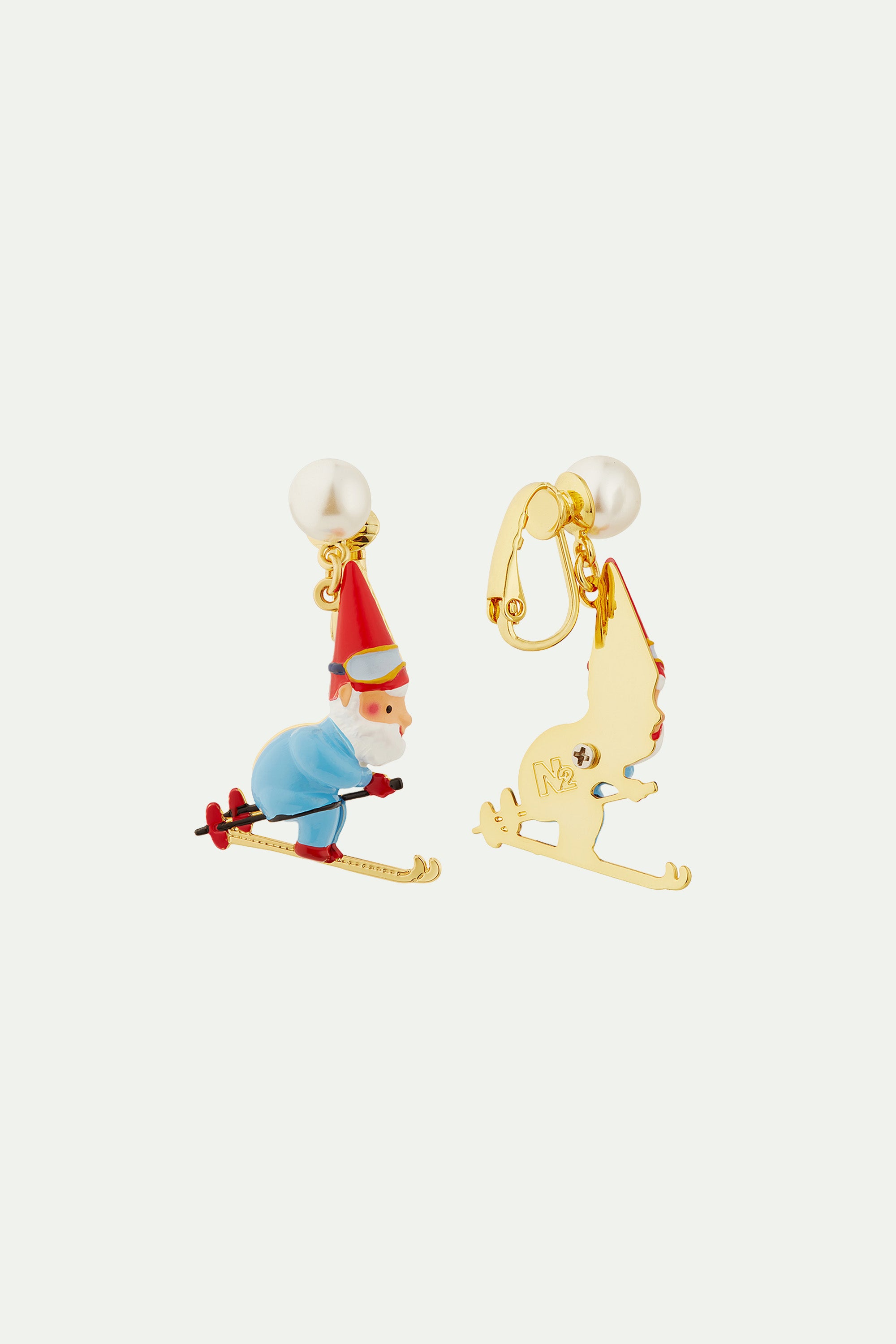 Skiing garden gnome dad clip-on earrings