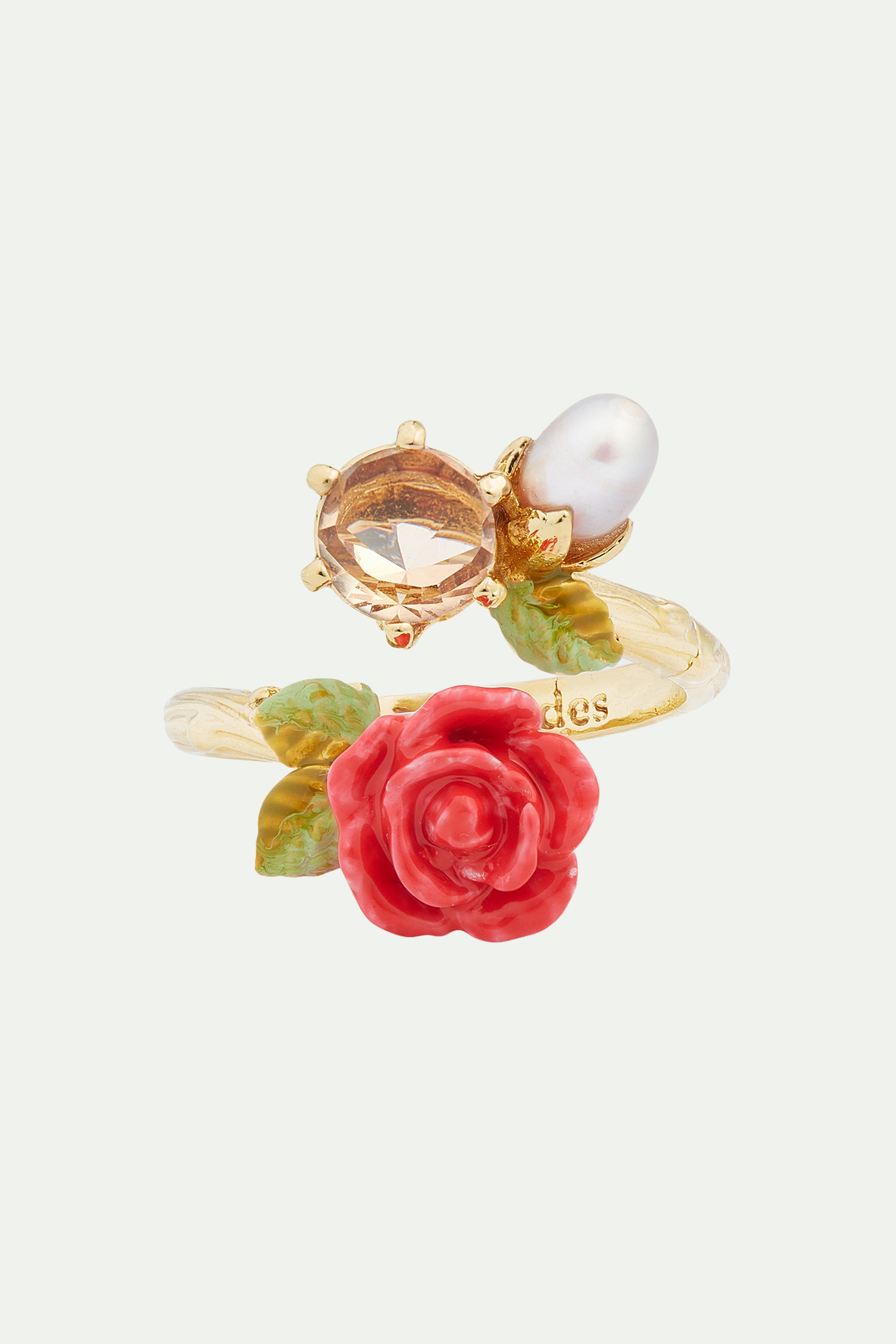 Rose, cultured pearl and stone adjustable ring