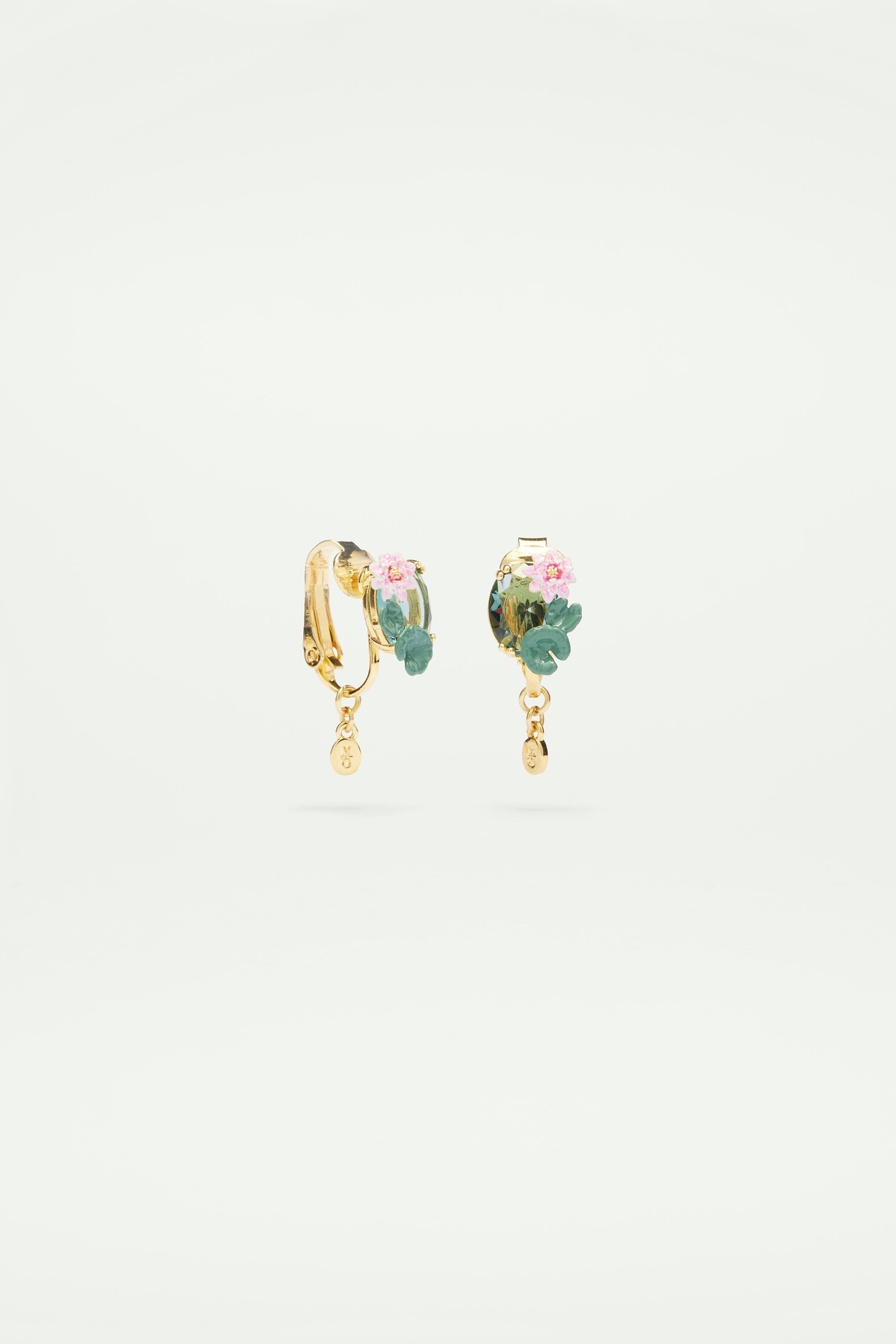 Boucles d'oreilles clips  fleur de lotus et pierre bleue