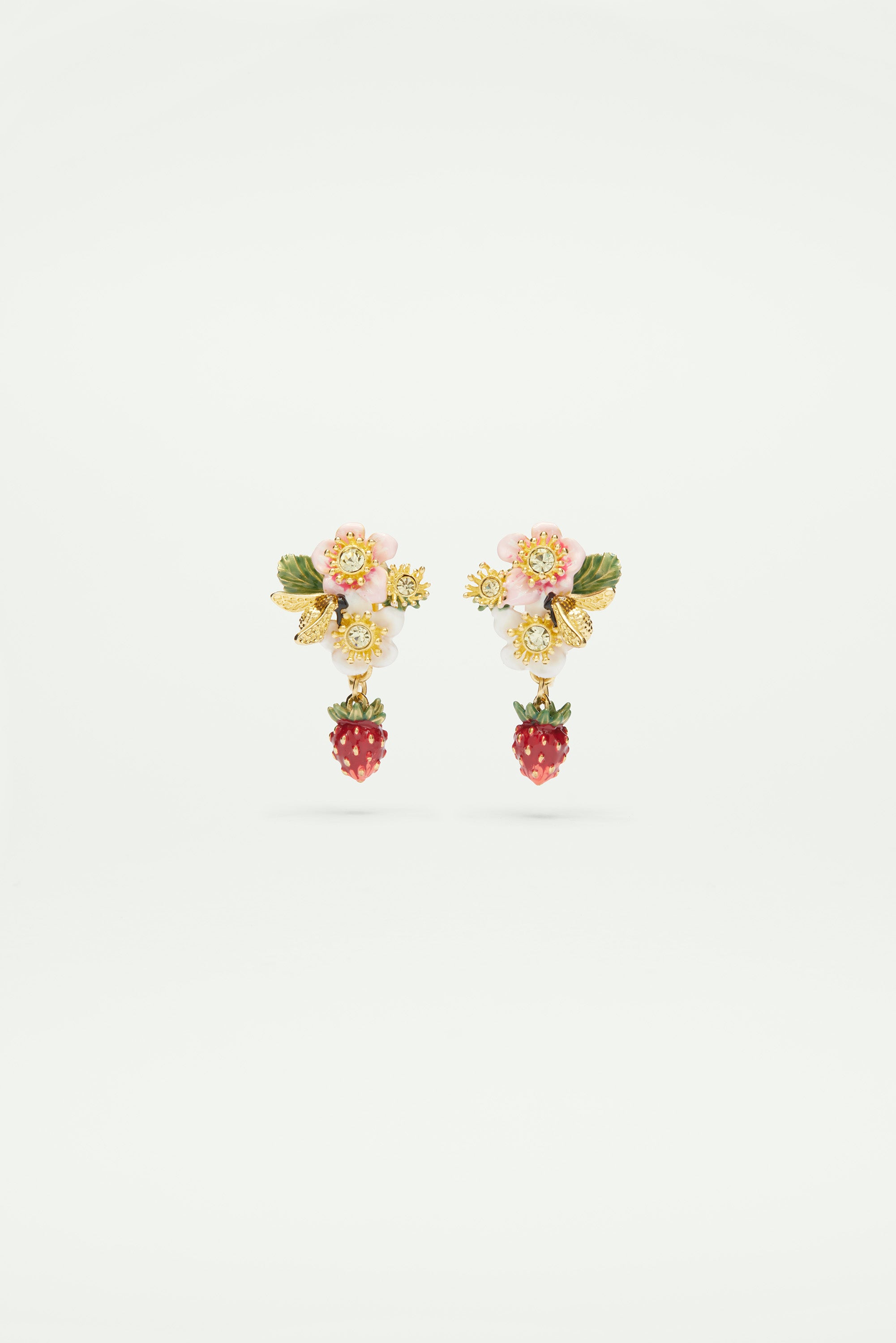 Boucles d’oreilles tiges fraise des bois et fleurs de fraisiers