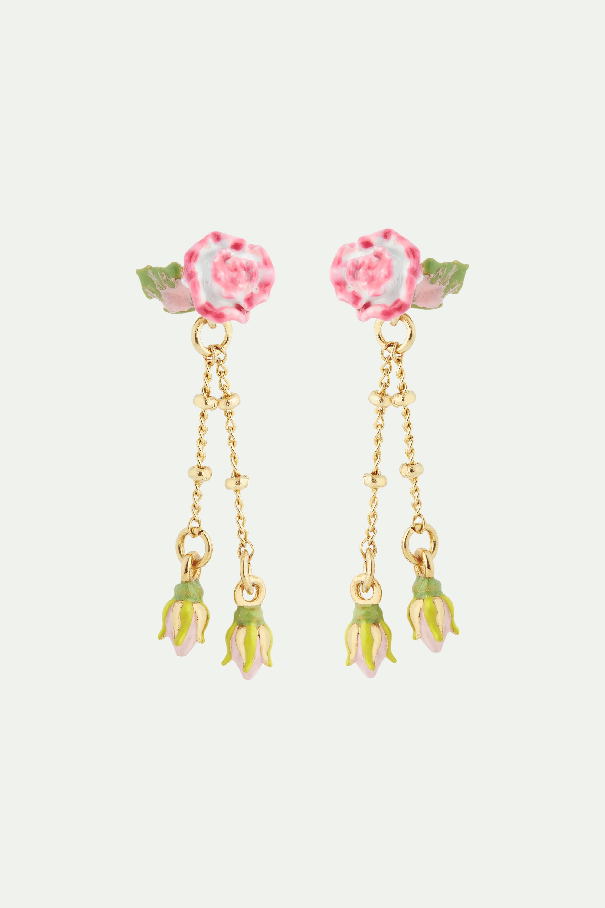 Rose and rosebud dangling post earrings