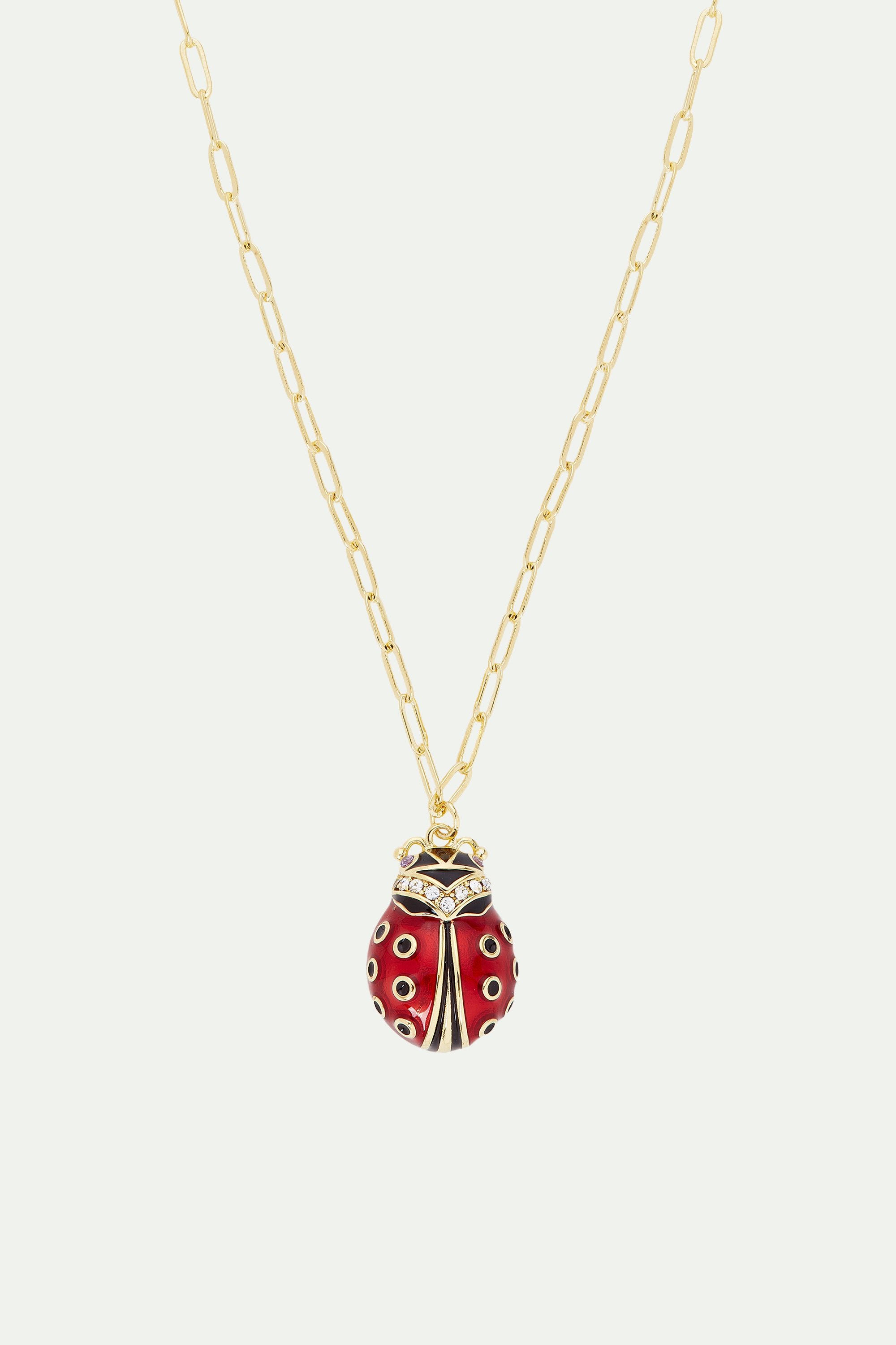 Ladybird and rectangle link chain necklace