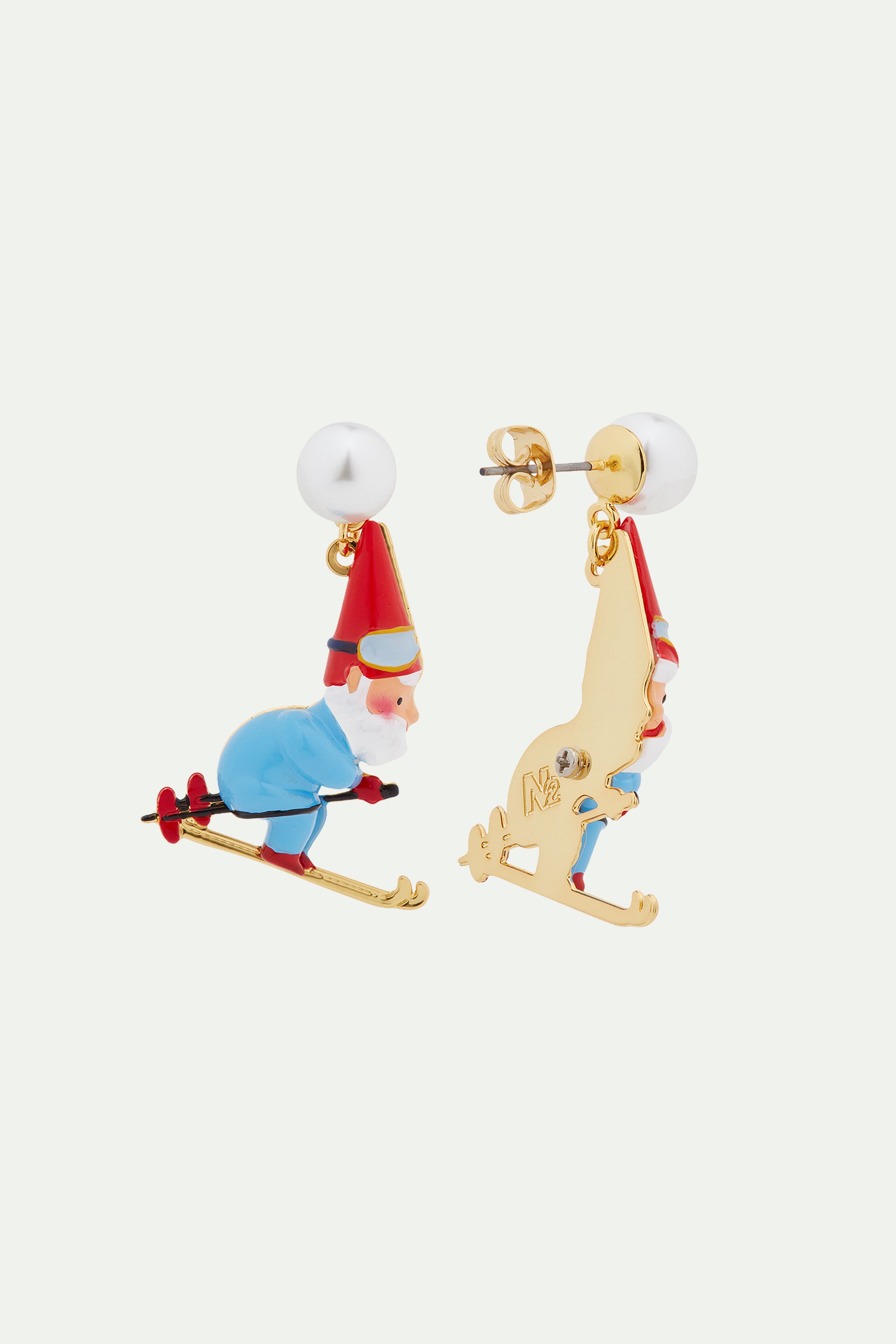 Skiing garden gnome dad clip-on earrings