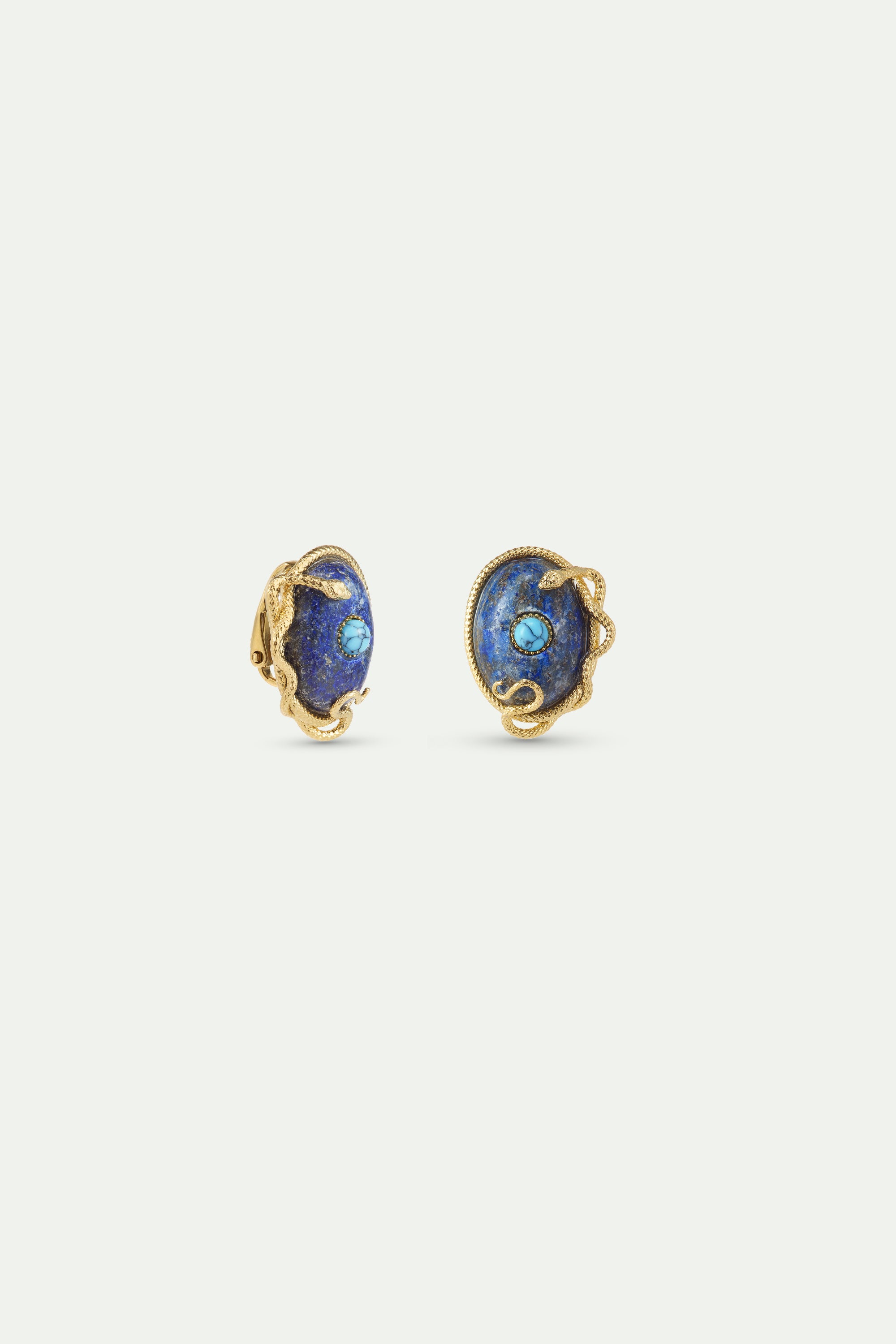 Boucles d'oreille lapis-lazuli et turquoise, serpent doré