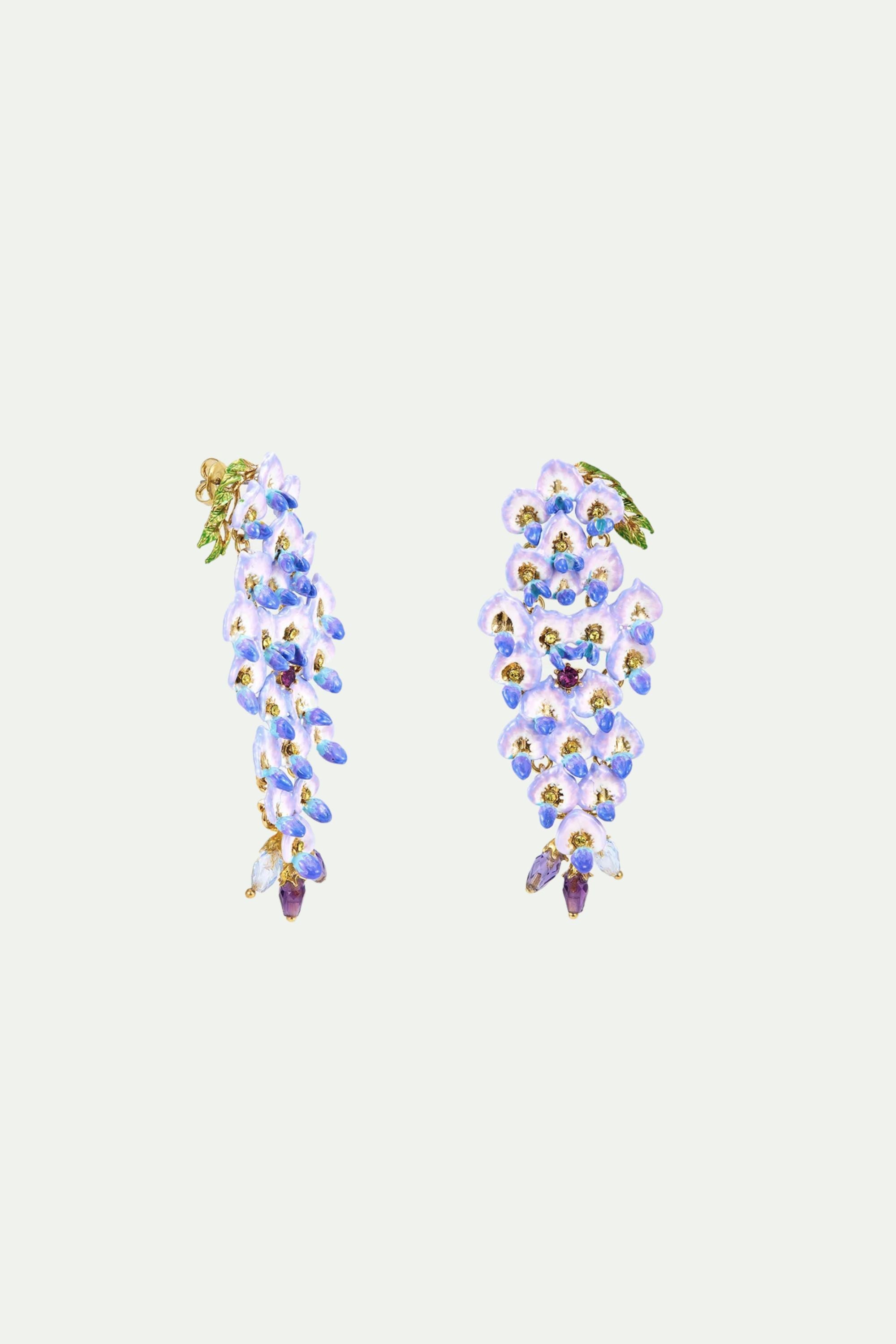 Blue wisteria and crystal earrings