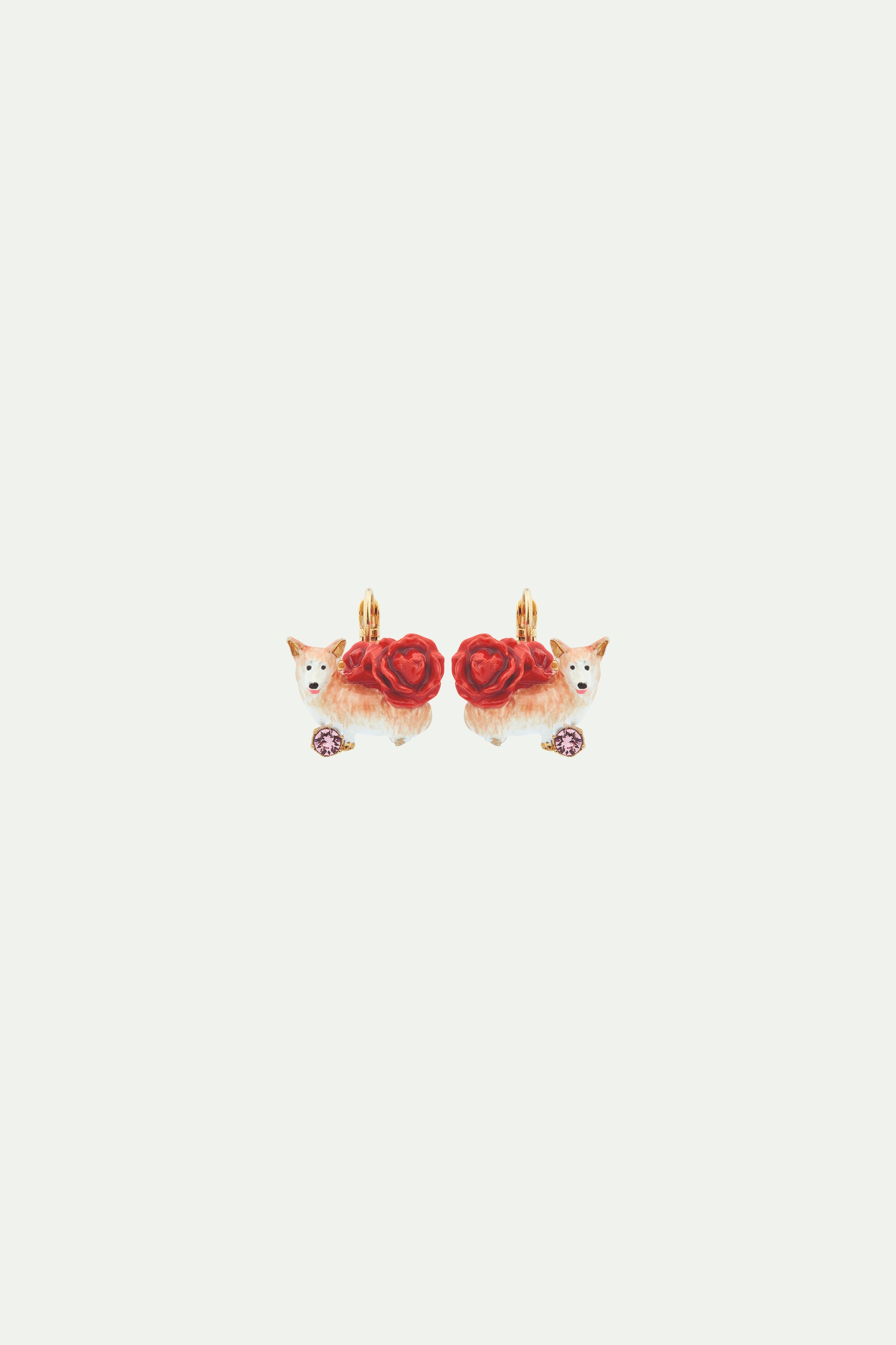 Boucles d'oreilles dormeuses corgi et rose rouge