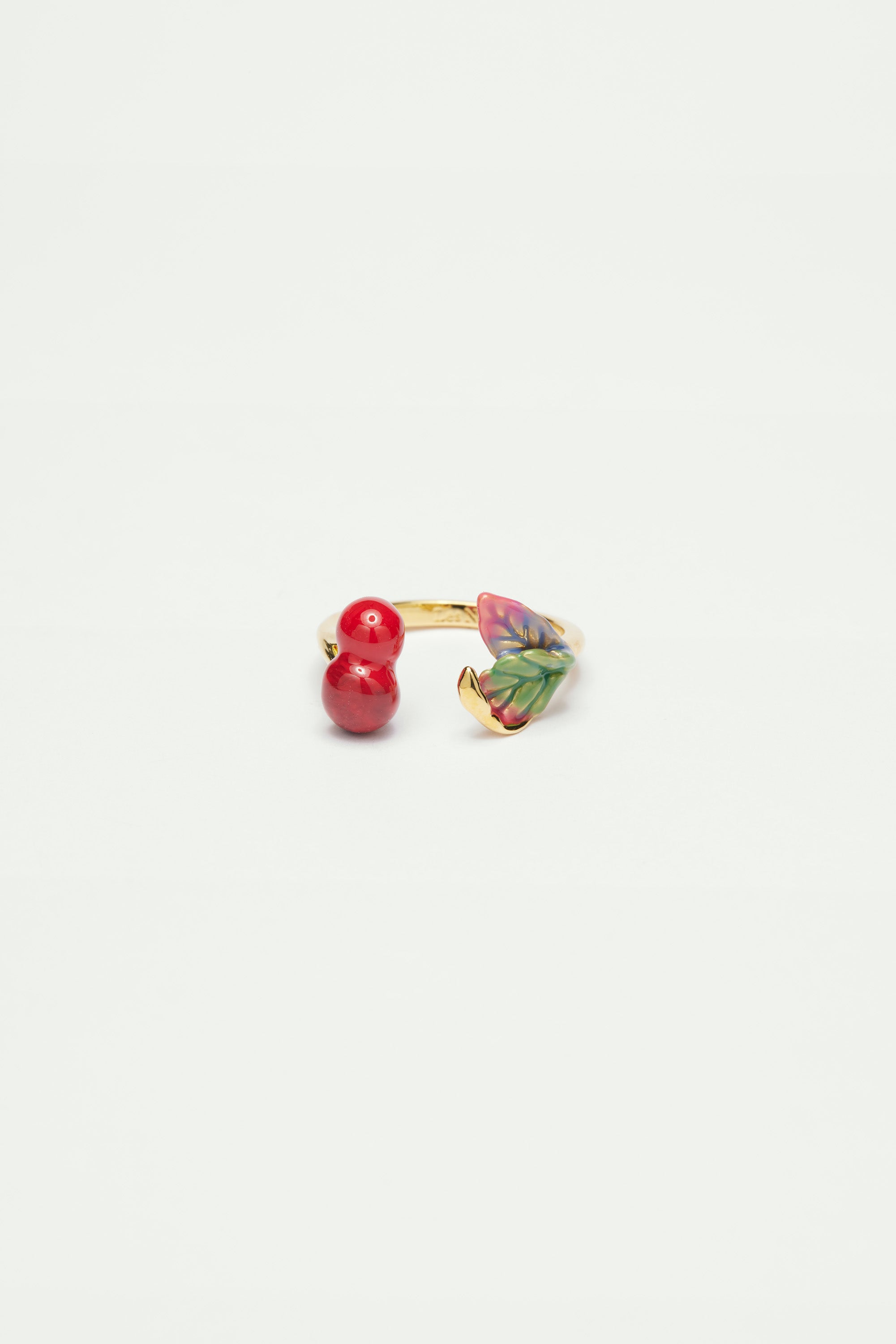Bague ajustable cerises et feuilles